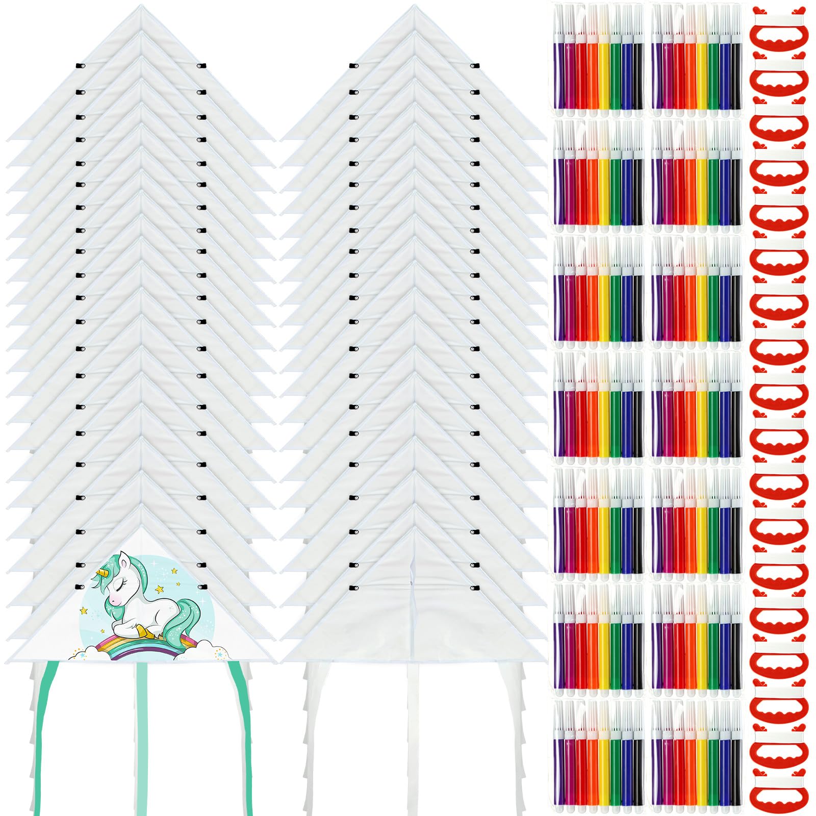 Syhood 60 Pieces DIY Kite for Kids Blank Kite Making Kit Bulk with Watercolor Pens and String 20 Inch Summer Beach Decorating Coloring Party Set for Craft Toddlers Boys Girls Outdoor Games