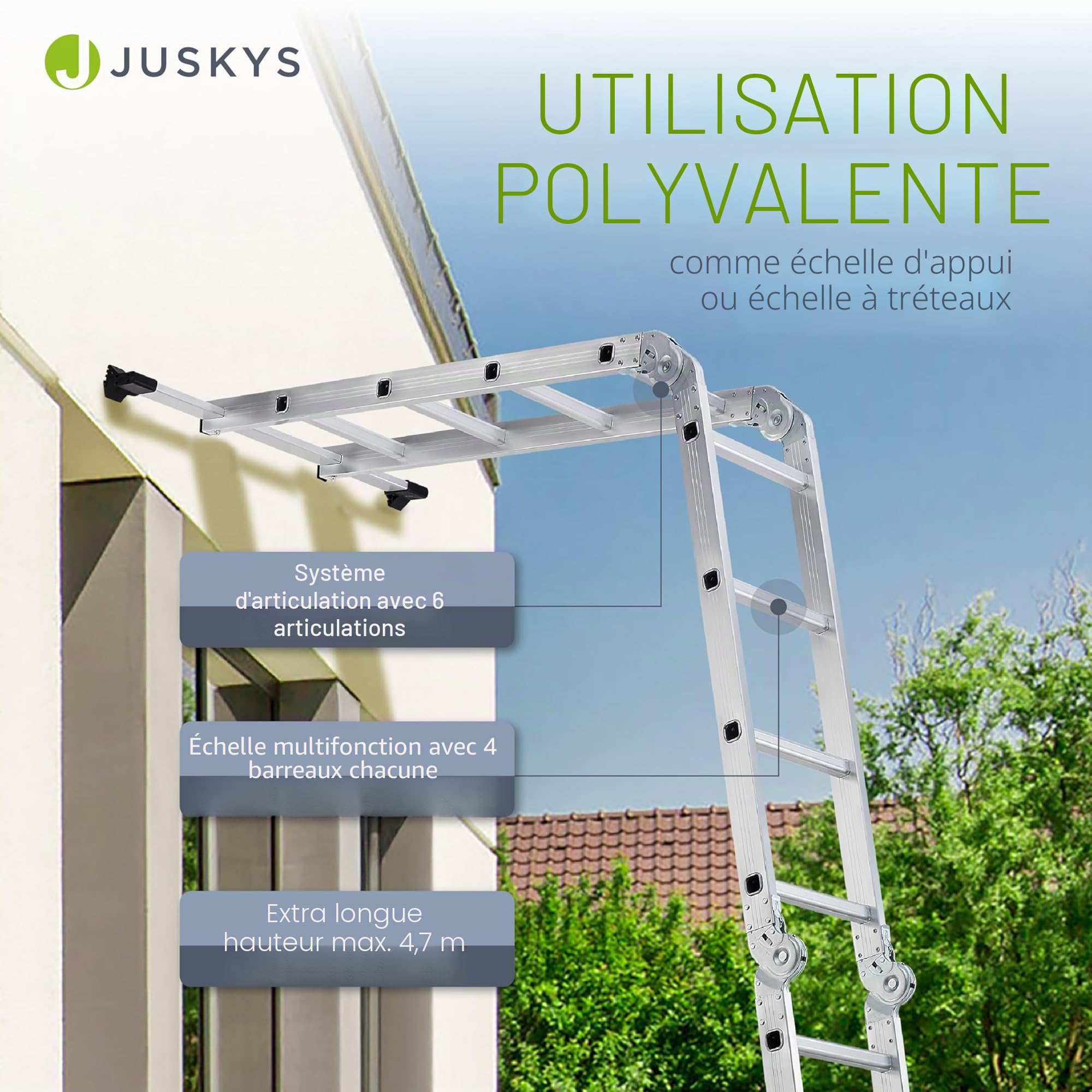 Échelle multifonction en aluminium, Capacité de poids jusqu'à 150 kg, argent