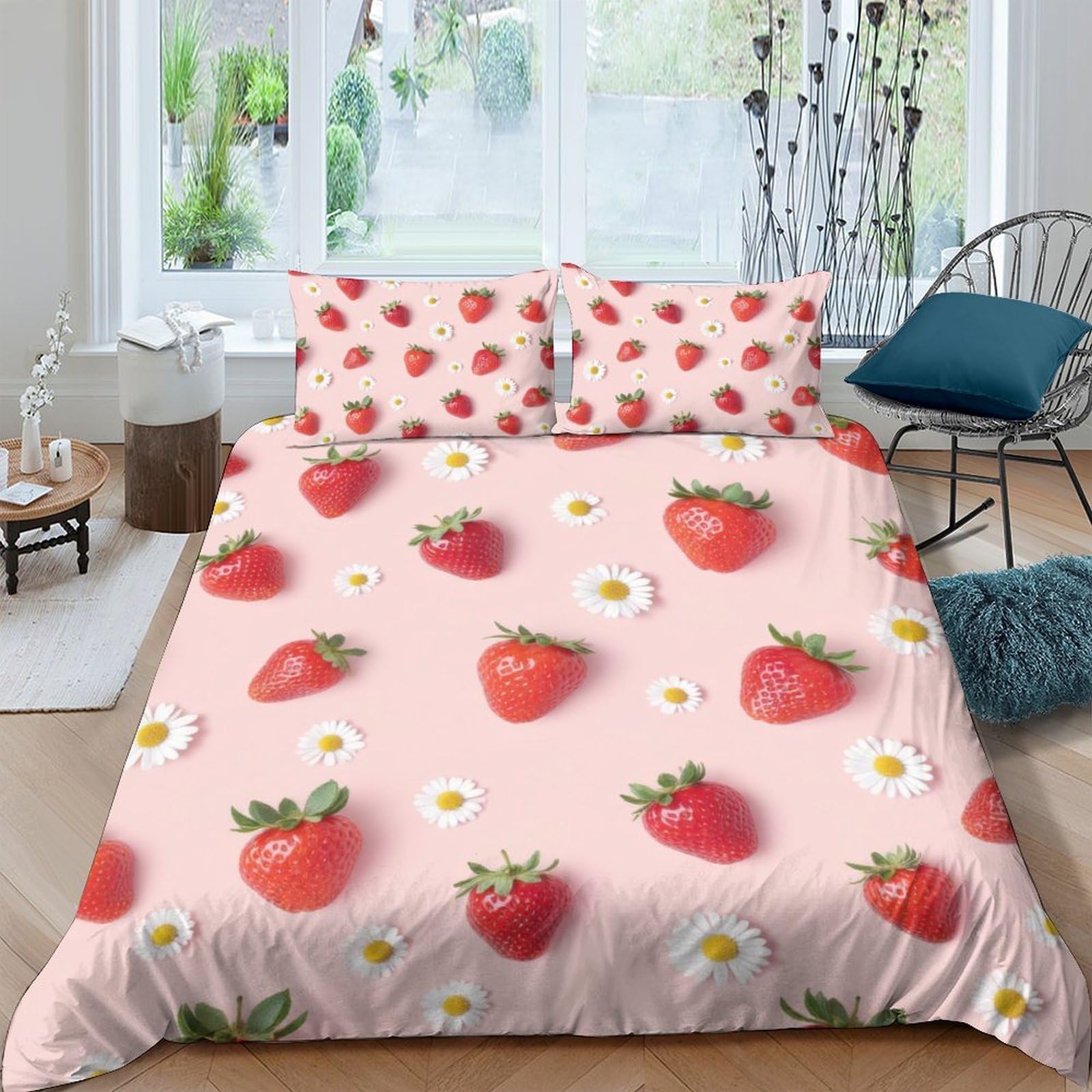 Ctjqhvkz Style-6 3D Printed Strawberry Daisy Fitted Sheet Microfiber Soft Pink Bed Cover For Bedroom Dorm Mattress Decor Protection Single（135X200cm）