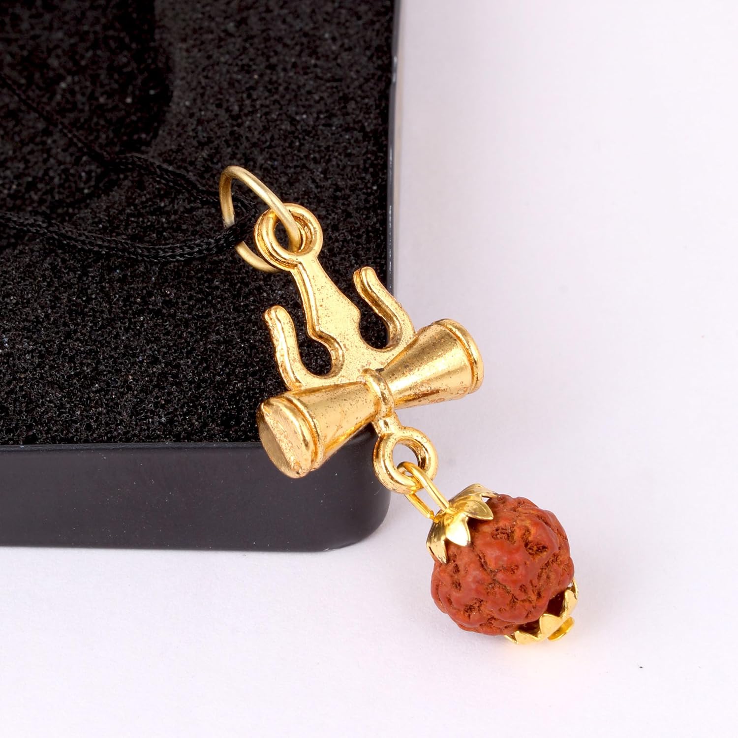 Rudra Empire Trishul Damru Rudraksha Pendant for Men & Women | Spiritual & Religious Gold Plated Shiv Locket with Black Thread | Lord Shiva Mahadev Locket - Image 3