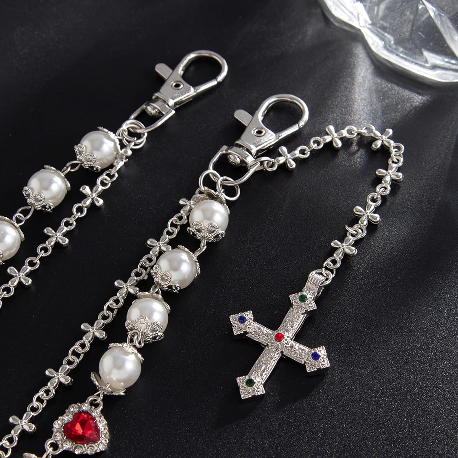 Fashion Layered Pants Wallet Chains - Exquisite Gold Silver Rhinestone Flower Pearl Jean Pocket Chain for Women Men Cute Bag Purse Charms Jewelry - Image 6