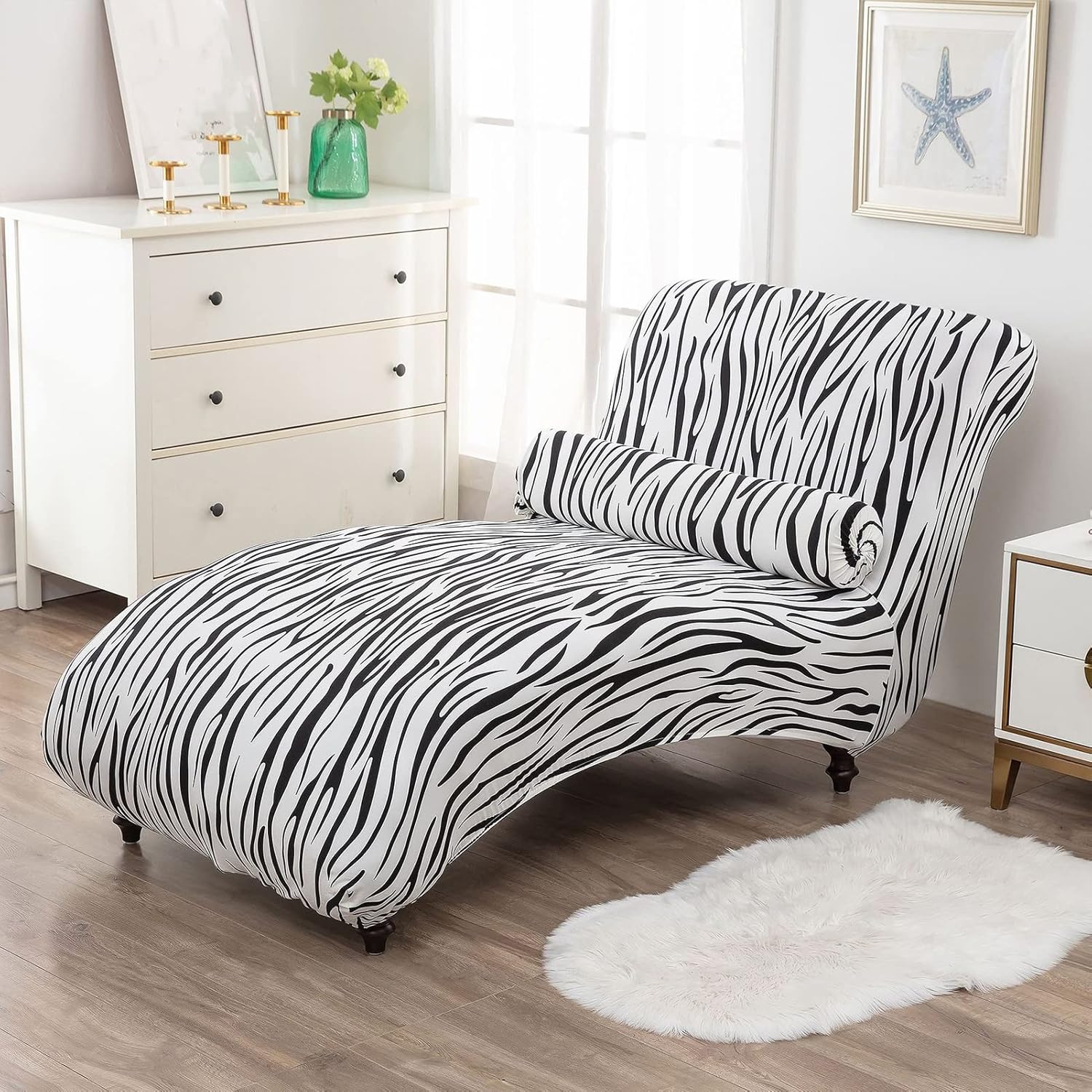 Printed Armless Chaise Lounge Indoor Slipcover Stretch Chair Covers for