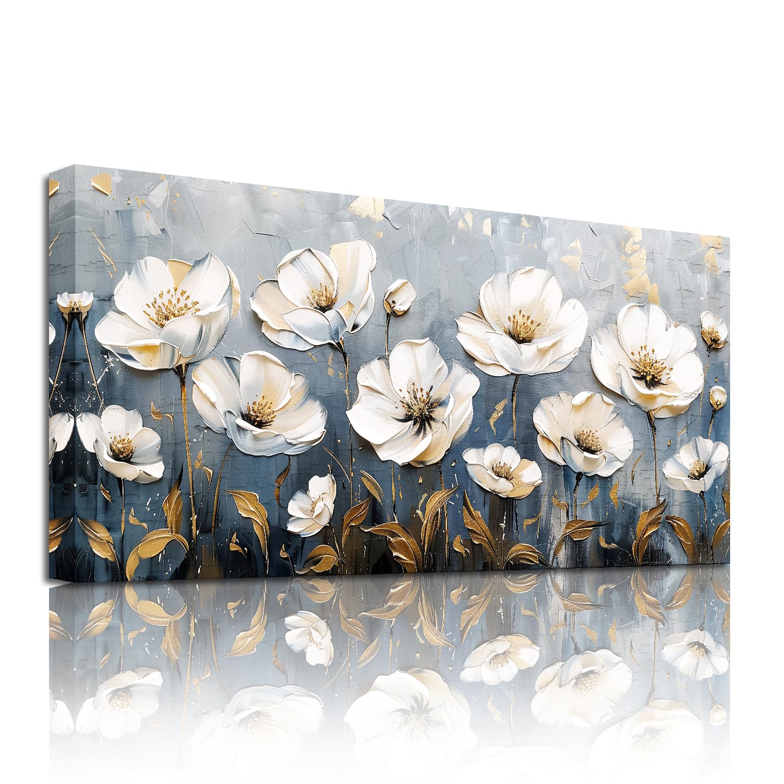 SERIMINO Canvas Wall Art Large, Modern Floral Pictures, Natural Aesthetics Painting, White Flowers Wall Decorations for Bedroom Living Room Garden Hallway Office Gallery 20"x40"