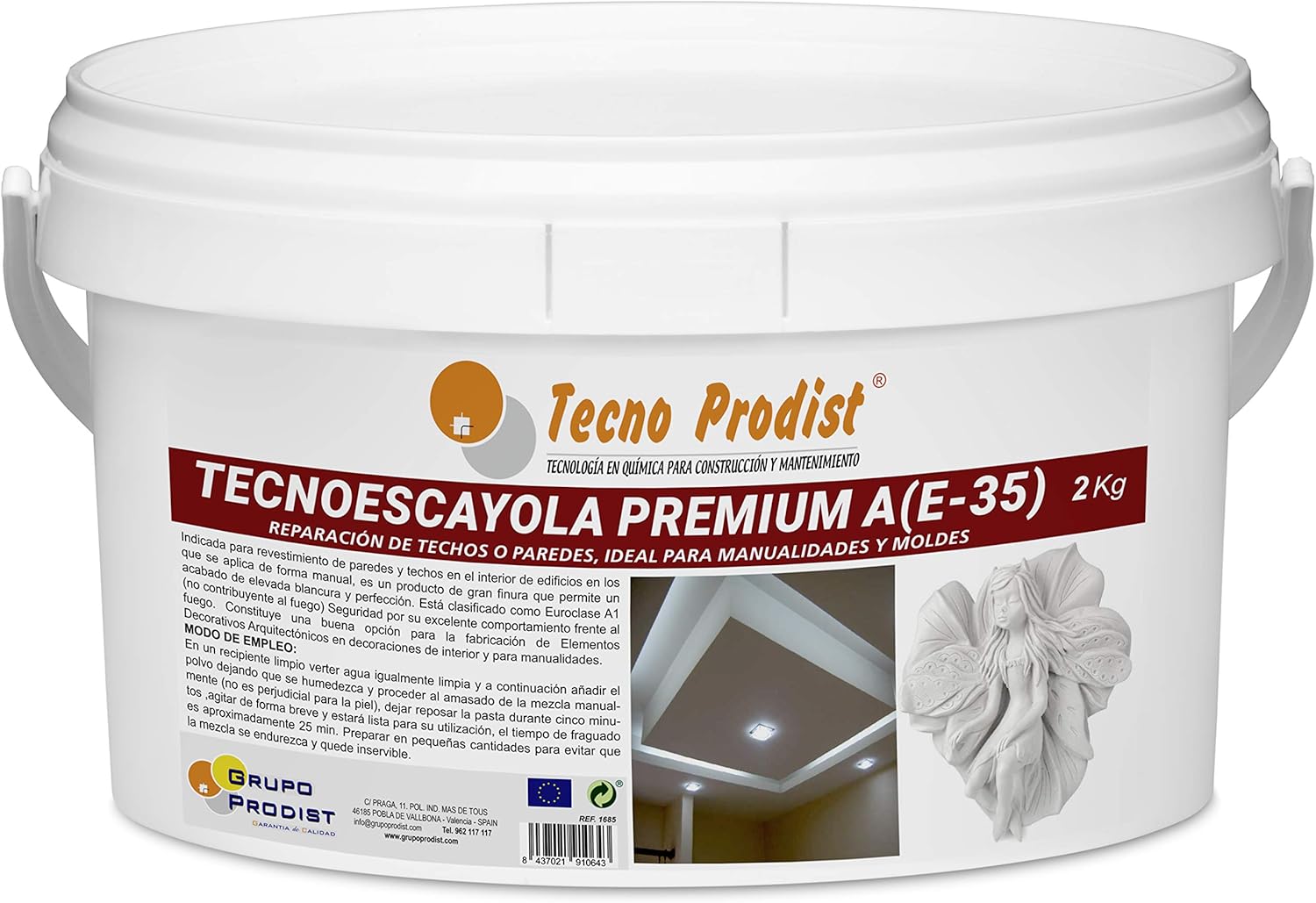 TECNO ESCAYOLA PREMIUM A(E-35) de Tecno Prodist (2 Kg) Escayola para reparación de techos y paredes, ideal para placas, molduras, prefabricados, moldes, manualidades, etc