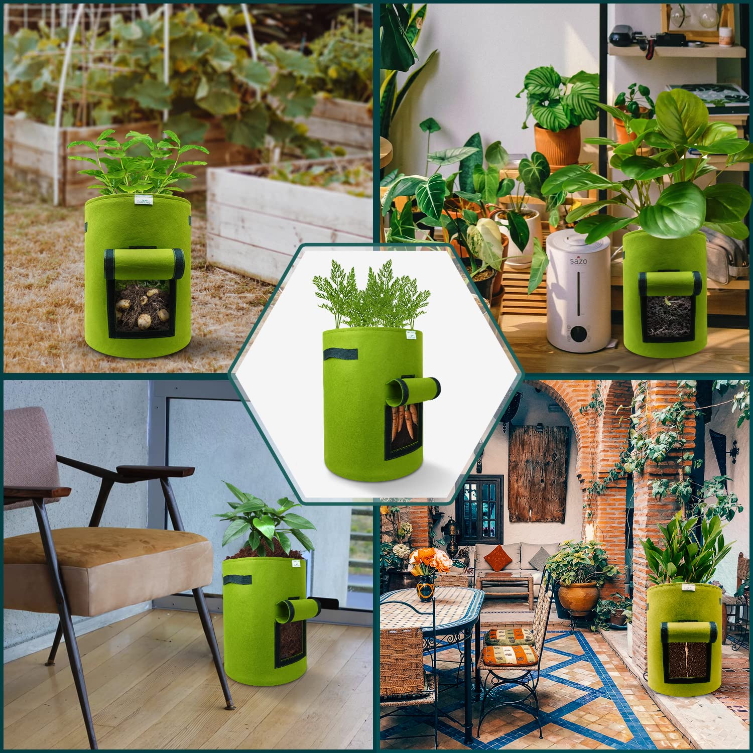 Bolsas de Cultivo de Patatas, Paquete de 2 Bolsas de Cultivo de Tomates de 10 galones, Bolsas de Plantas para Patatas, Tomates, Zanahorias, Flores, Verduras (Green Pack of 2)