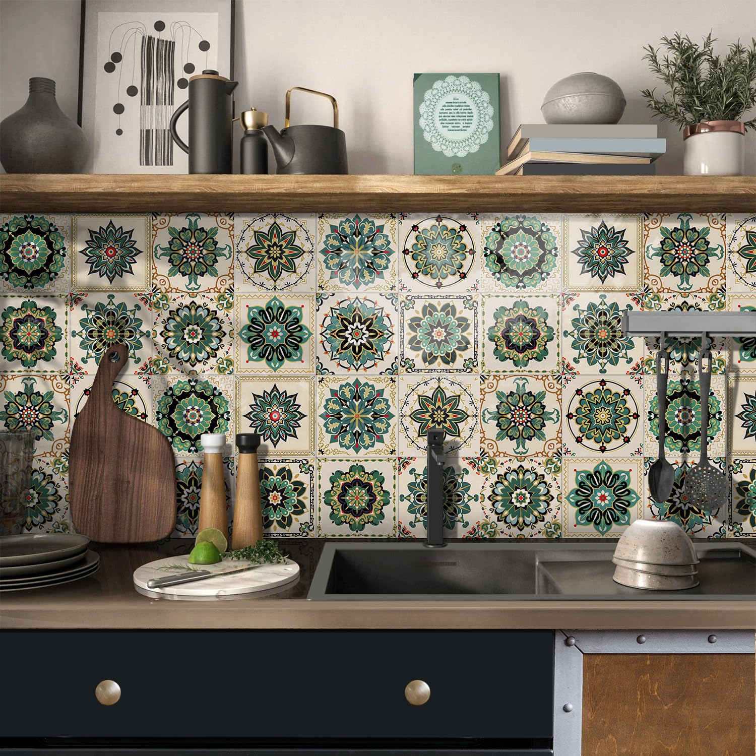 Tile Stickers Gray White Stick On Tiles,PVC Floor Tiles Self Adhesive,Waterproof & Oil-Proof Peel and Stick Wall Tiles,Stick On Tiles Kitchen,DIY Backsplash Decor 24 PC(20x20cm)