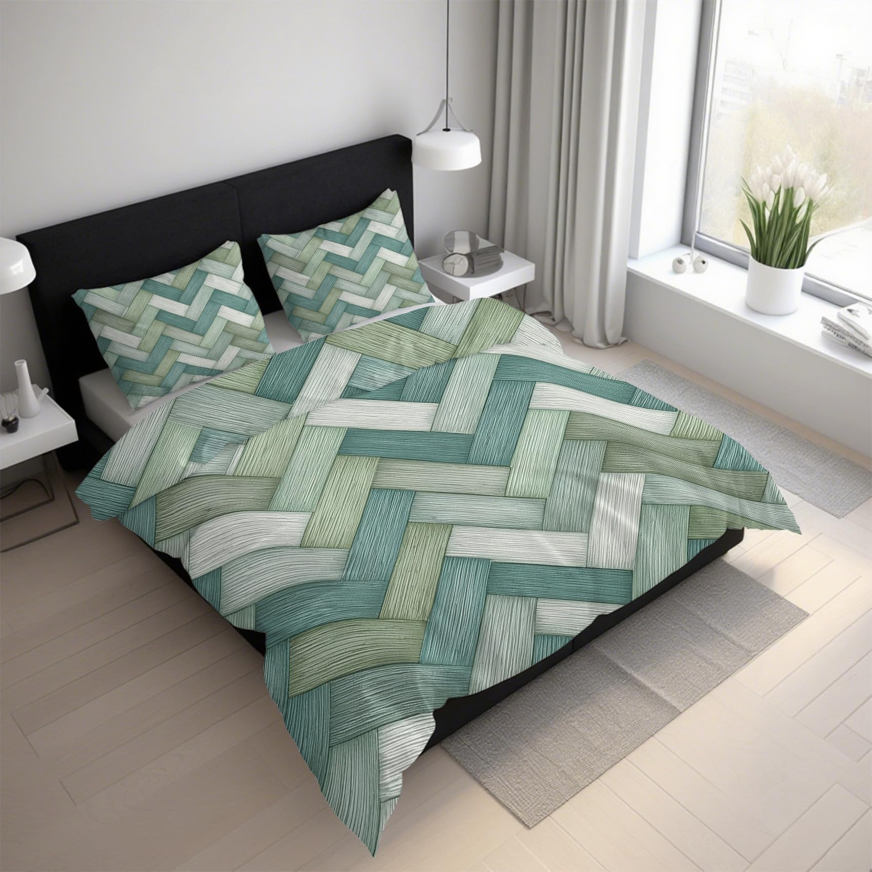 Housse de couette 240x260 cm doux microfibre veinage du bois avec 2 taies d'oreiller