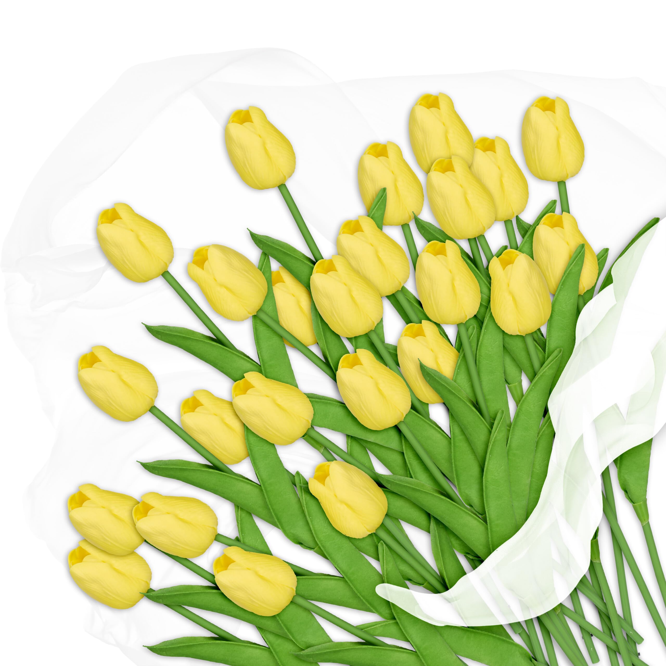 Relaxdays Fiori Finti, Mazzo di 24 Tulipani Artificiali, Pianta Decorativa in Plastica, L: 33,​5 cm, Centrotavola, Giallo
