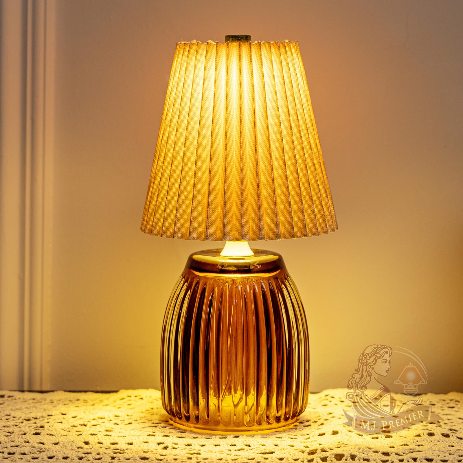 MJ PREMIER Battery Operated Lamp, Timer Battery Table Lamps, Decorative Cordless with Timer, Battery Powered, Table Centerpiece for Living Room/Bedroom/Tabletop/Entryway(Beige)-V