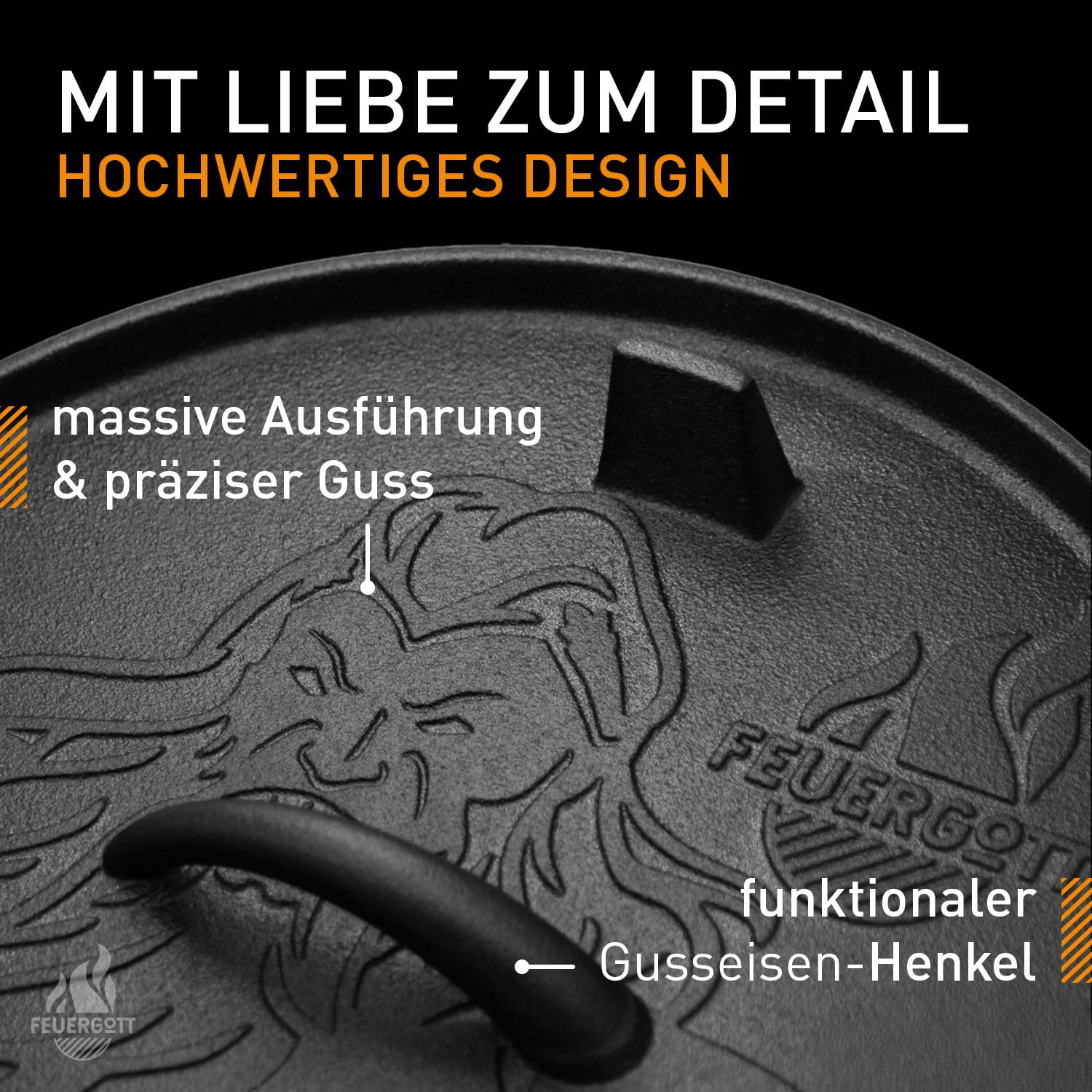Dutch Oven 6L ohne Füße – Gusseisen Topf für Brot, Braten, Backofen, Herd, Induktion, Schmortopf für Familienküche, BBQ, Auflauf, große Portionen, Kochen, Grill, Bräter, rustikal, schwarz