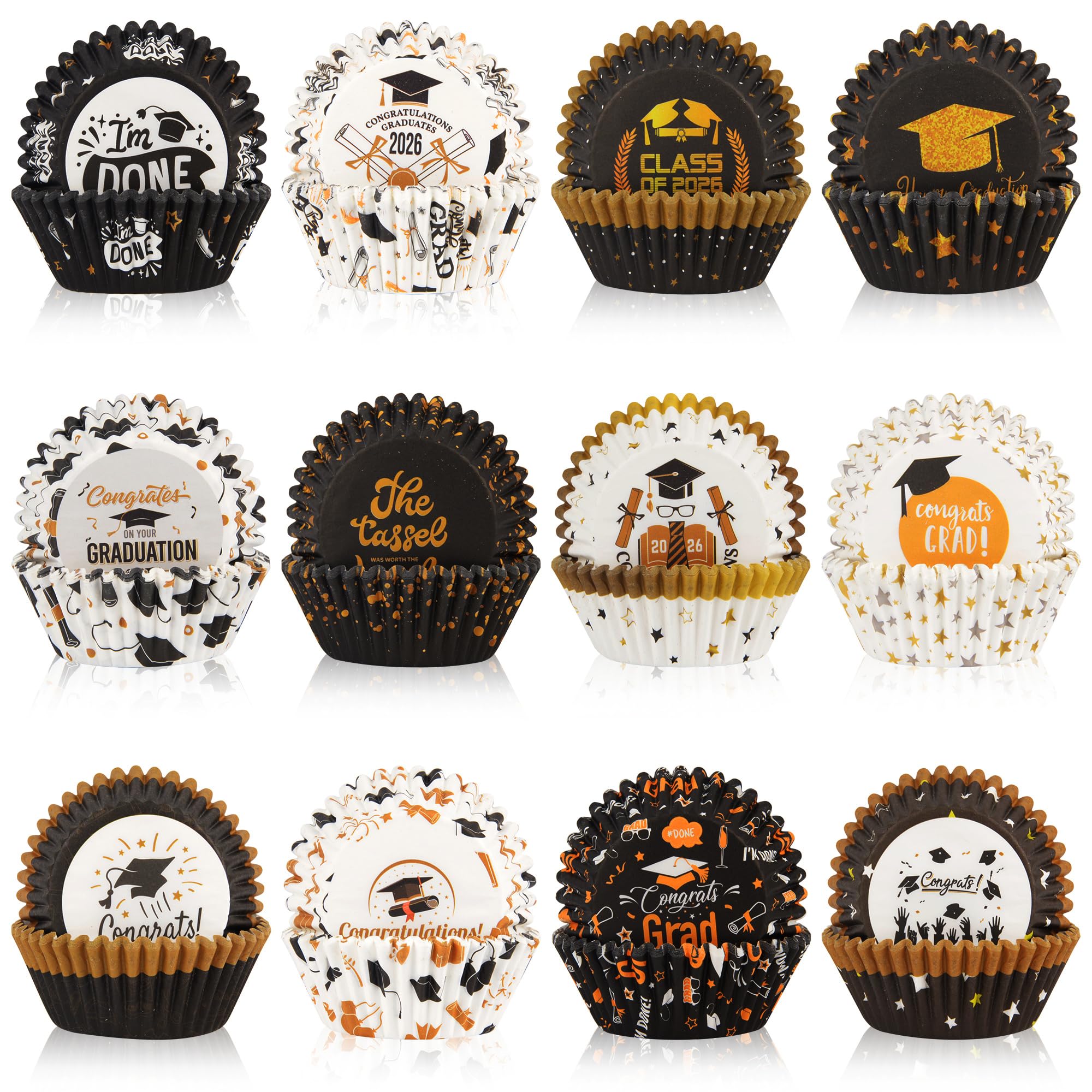 600 Pack Graduation Cupcake Liners Congrats Grad Baking Cups Standard Size Grad Muffin Liners for Graduation Birthday Party Candy Cake Decorations Supplies