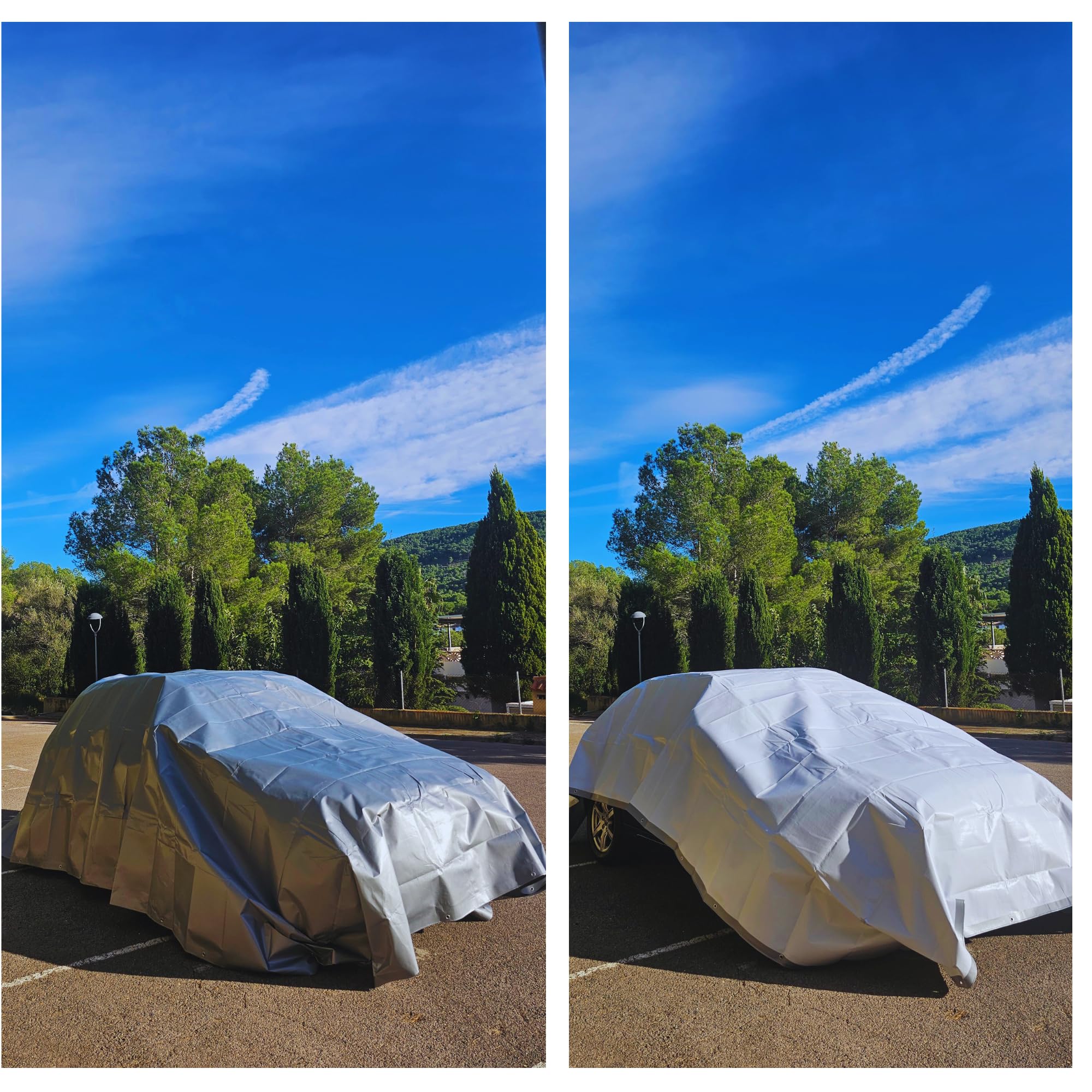 Lona Impermeable Exterior Reforzada 300 g/m², Toldo de Protección PE Doble Cara con Ojales de Aluminio y Cuerda Incluida, Resistente a Rayos UV y Lluvia para Jardín, Piscina, Coche y Leña 4x4m