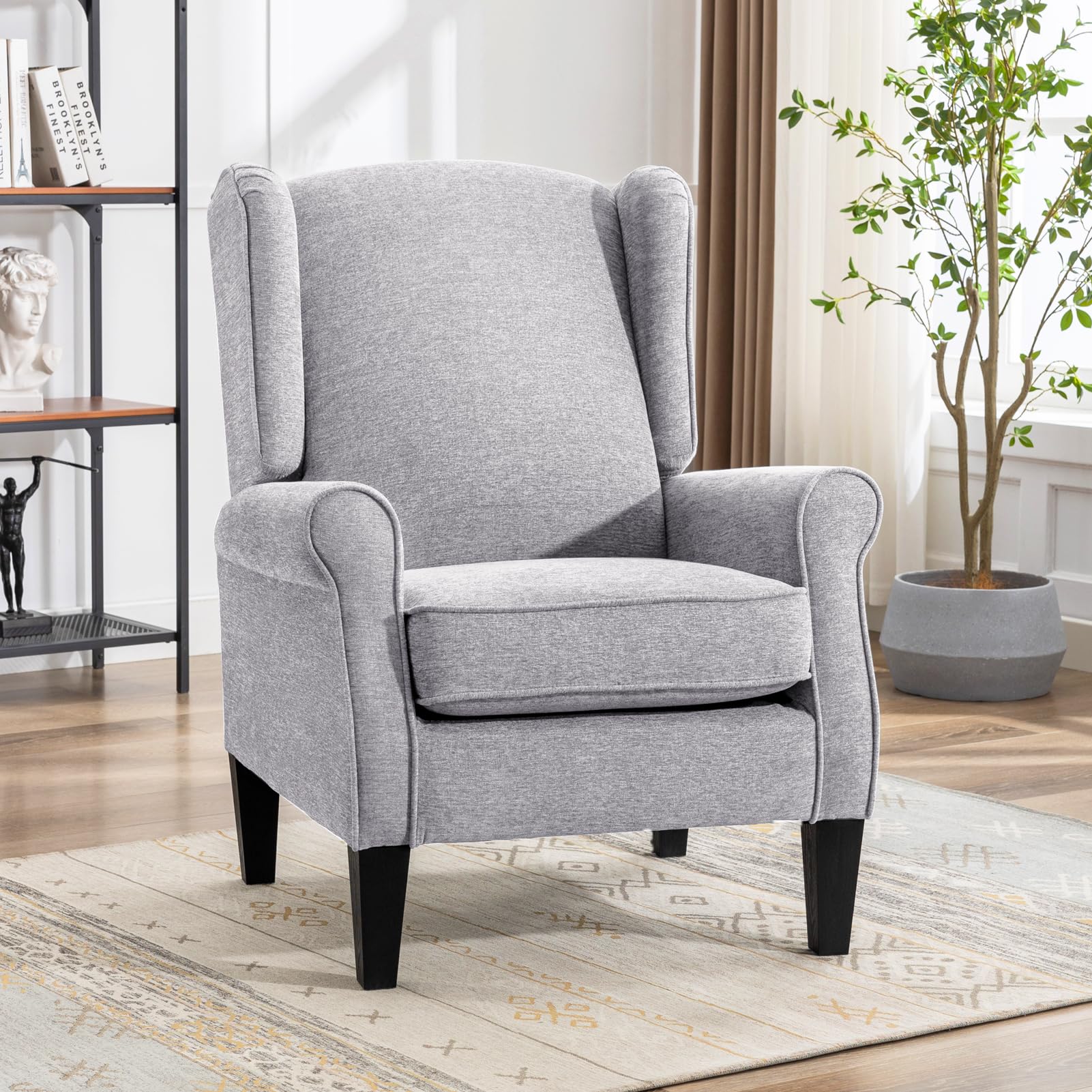 FLUSGO Modern Accent Chair, Fabric Armchair with High Back & Sturdy Legs, Comfy Single Sofa Chair for Bedroom, Living Room, Reading & Balcony