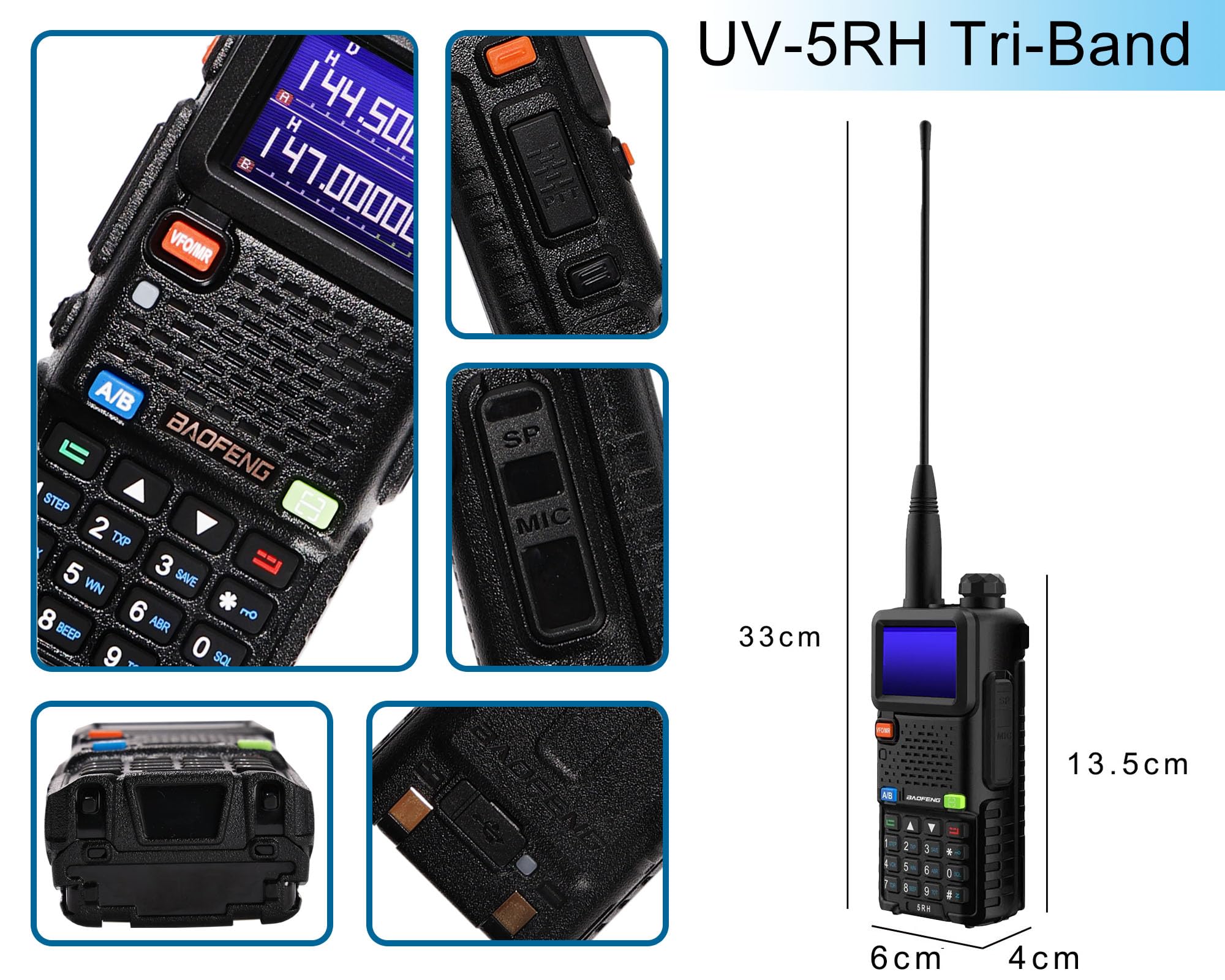 BAOFENG Radio 10W Walkie Talkies Long Range NOAA Weather Radio Handheld Emergency Two Way Radio 999CH with 2500mAh Type-C Battery,Programming Cable for Survival Gear Hunting Camping(2PACK) - 3