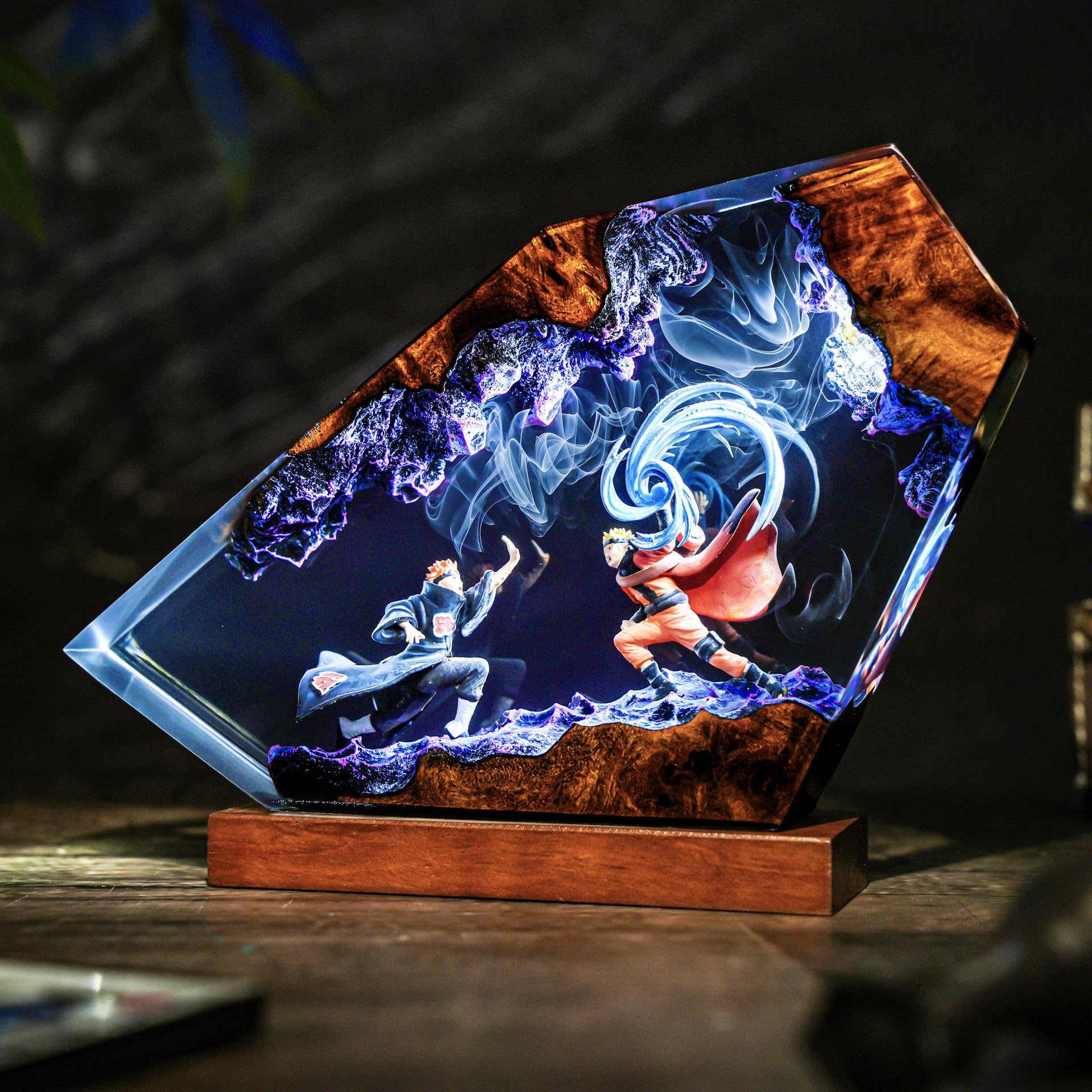 3D Epoxidharz Nachtlicht,Upgrade Naruto Anime-Artikel Ornamente mit Holzsockel,Nachttischlampe mit USB-Kabel und 16 Farbe Remote Mehrfarbige Nacht Lampe,Desktop Dekor Geschenke (Stil 1)