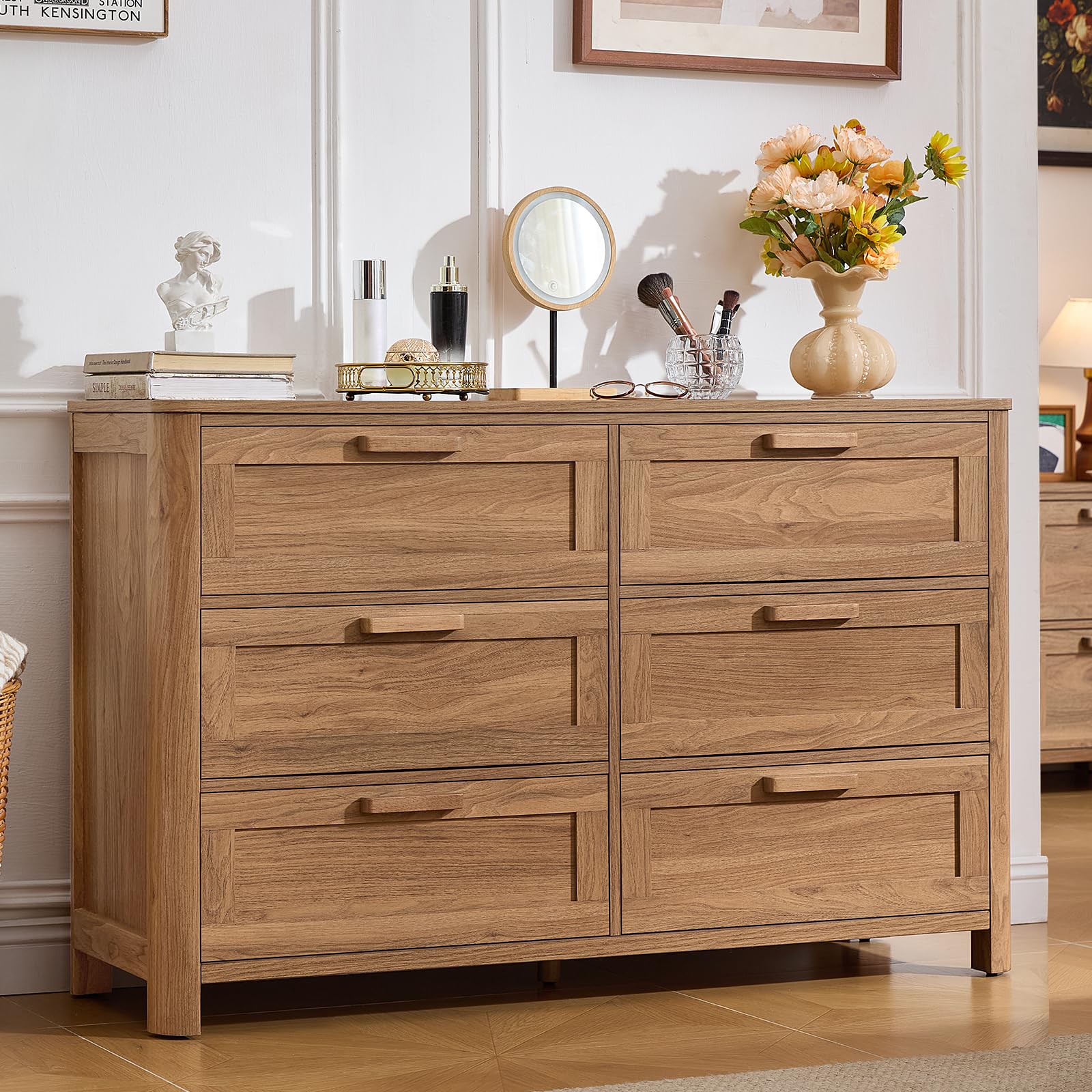 Joaxswe Farmhouse 6 Drawer Dresser for Bedroom, Brown
