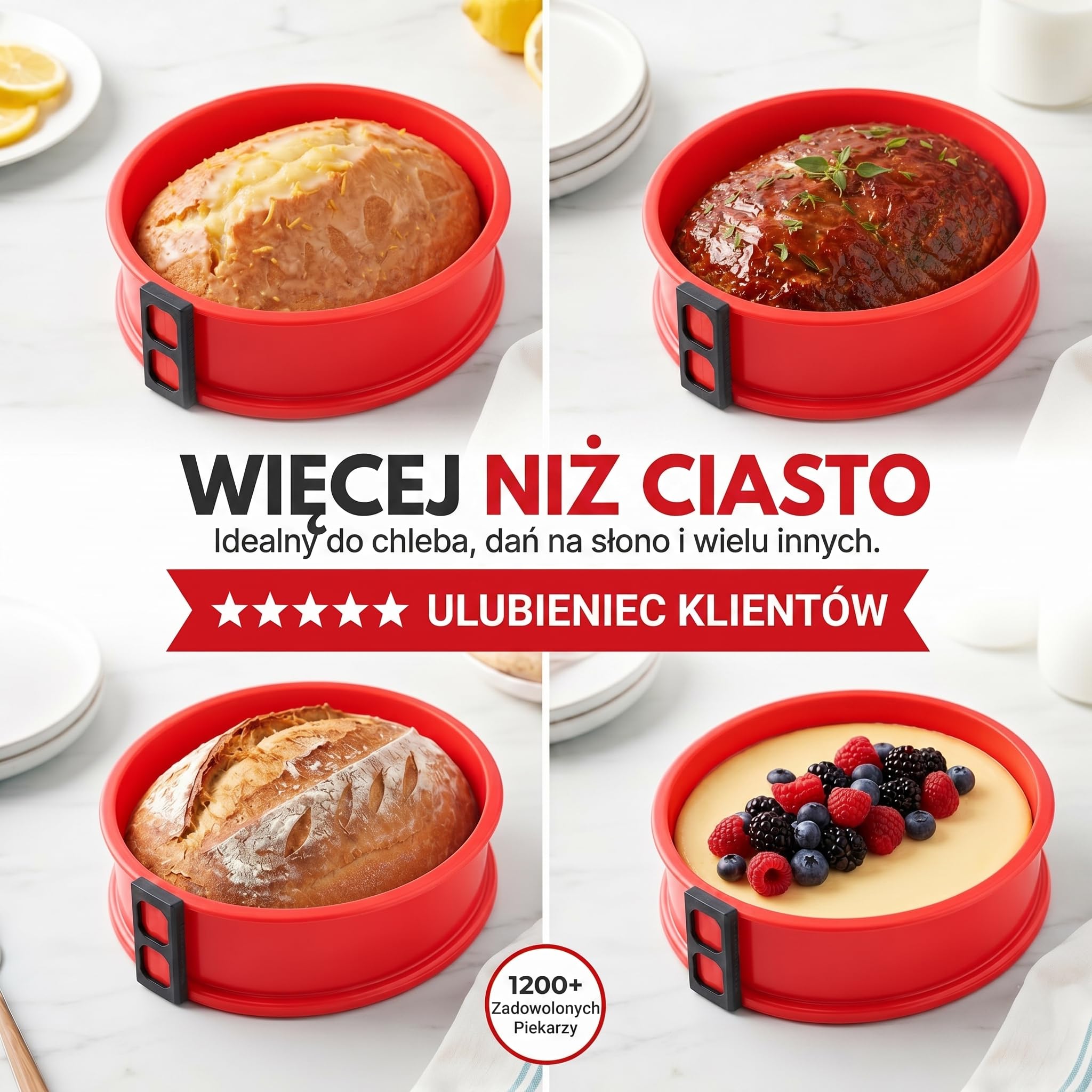 Silikonowa tortownica, nieprzywierająca forma do pieczenia ciast, Foremka silikonowa ze szklanym dnem (Czerwony)