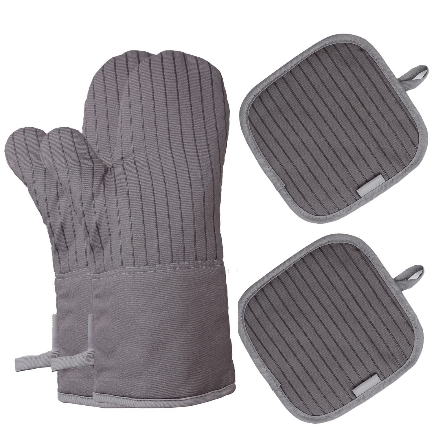 AORESAC Oven Mitts and Pot Holders Set, 500°F Heat Resistance and Flexible Oven Gloves for Kitchen Cooking, Non-Slip Silicone Surface and Soft Quilted Liner, 4 Pieces Set, 13 Inches
