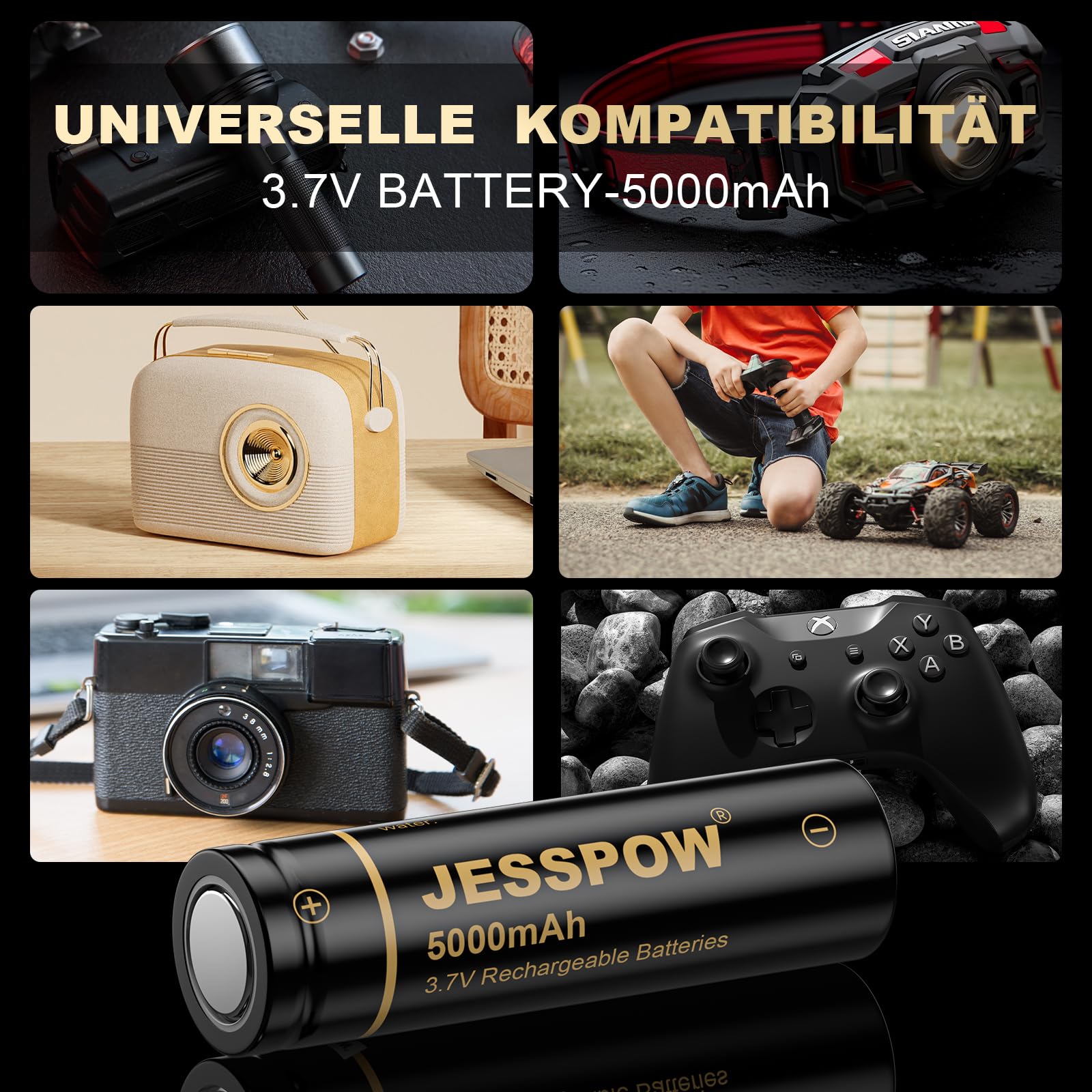 3,7 Volt 21 x 70 wiederaufladbare Akku 2 Stück, Flat-Top 3.7 V Batterie Lange Lebensdauer, für Taschenlampen, Stirnlampen (21 x 70 mm)