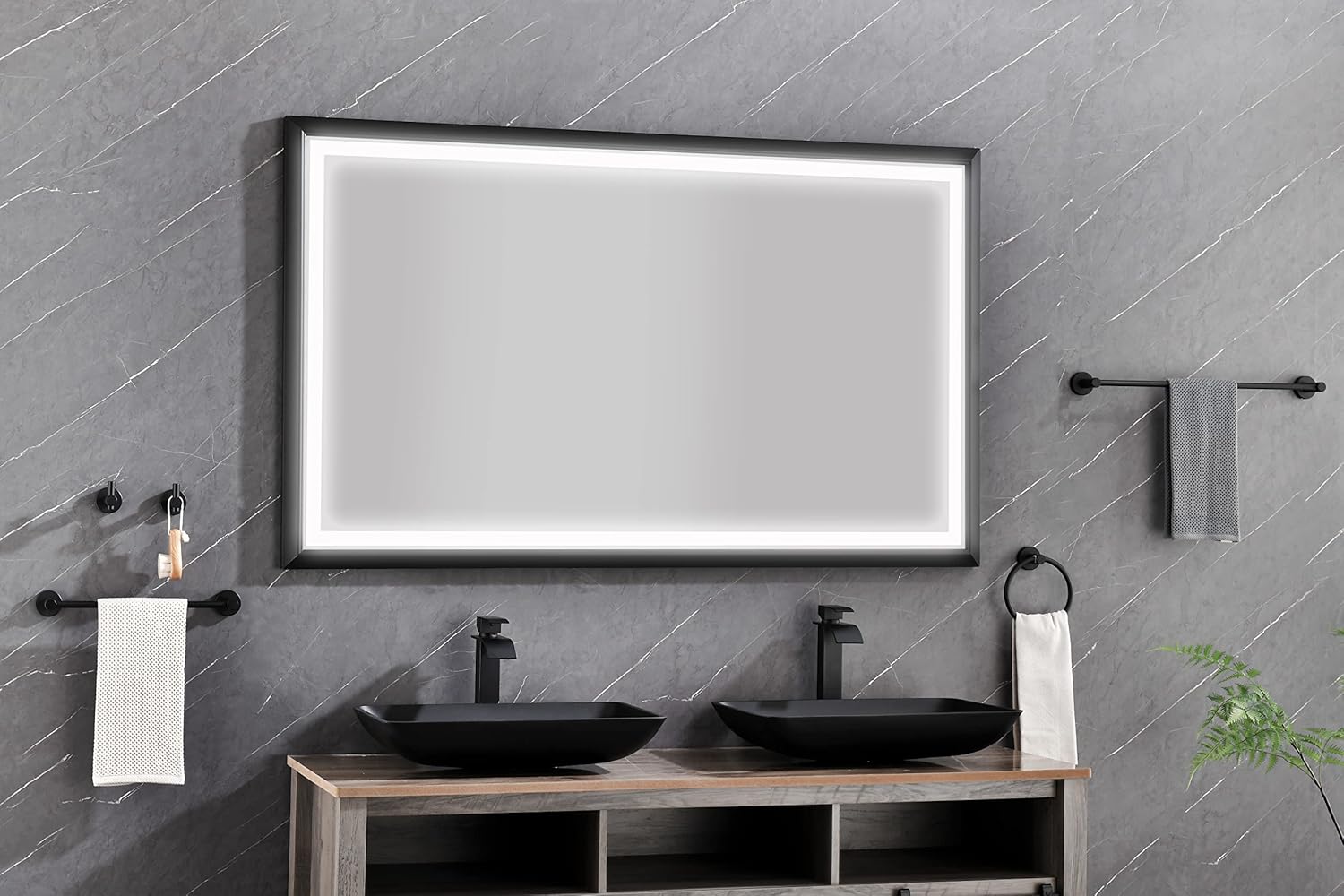 84 x 48 Inch LED Bathroom Mirror with Aluminum e, Wall Mounted Vanity Mirror, Anti Fog, Memory, 3 Colors, Stepless Dimmable DC700