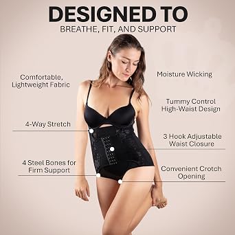 ShaperQueen1020 Tummy Control Shapewear for Women Black High Waist Compression Body Shaper, Girdle Waist Cincher for Women