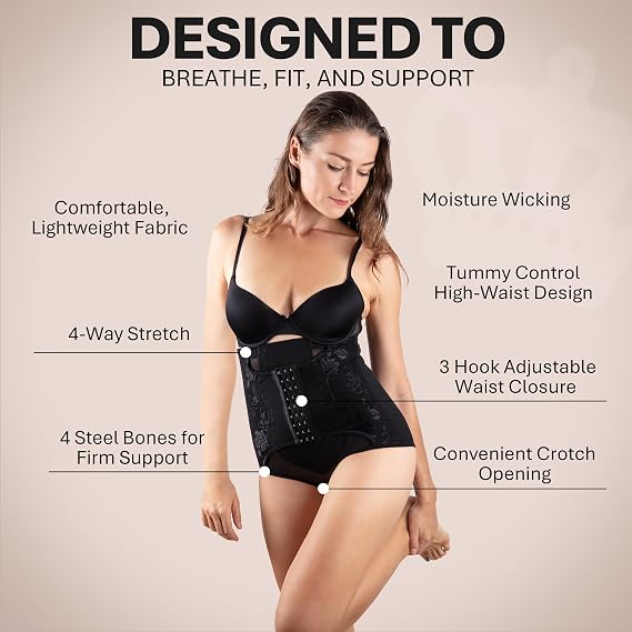 ShaperQueen1020 Tummy Control Shapewear for Women Black High Waist Compression Body Shaper, Girdle Waist Cincher for Women