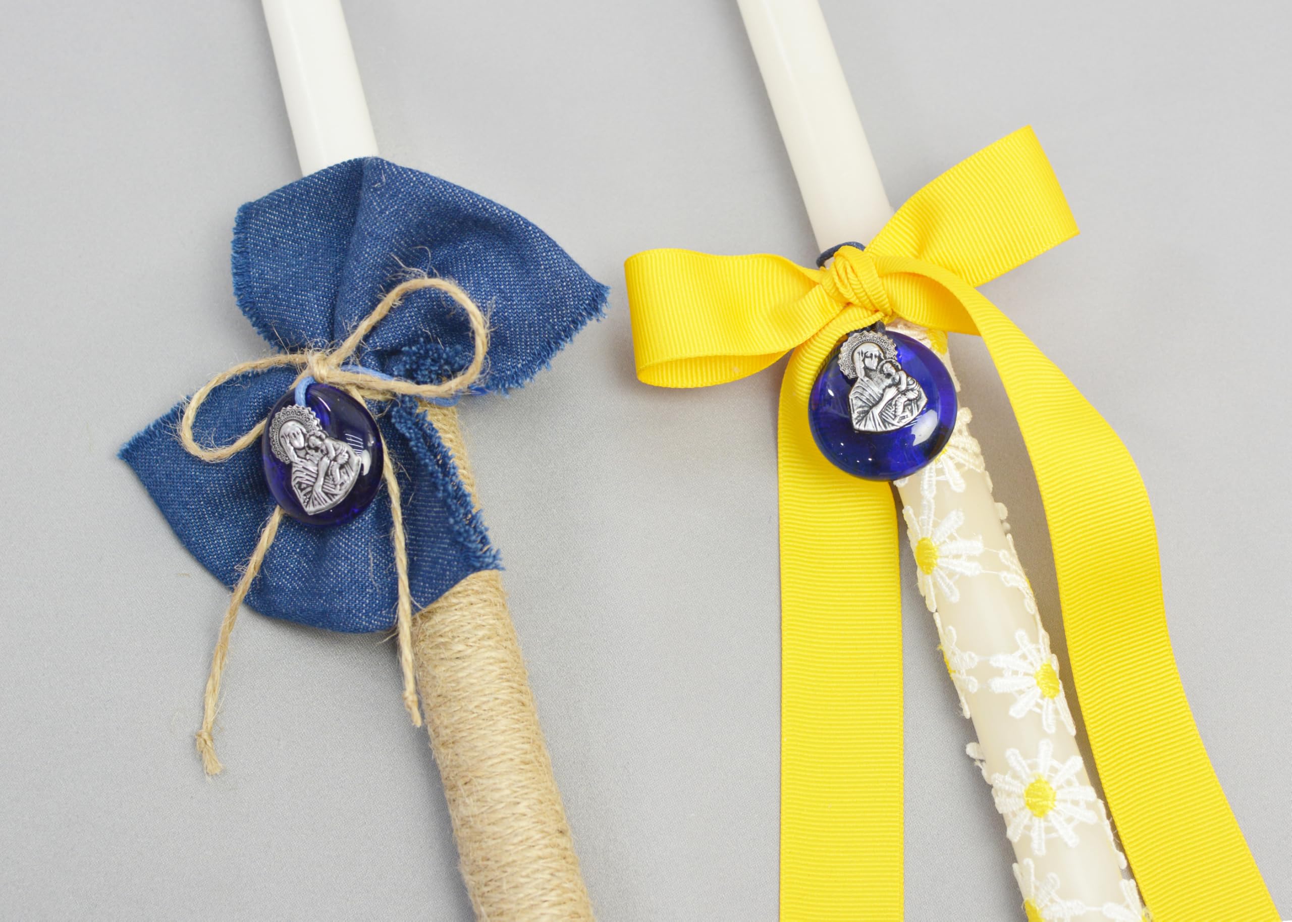 Dahlia Weddings & Baptisms Greek Orthodox Easter Candle - Blue Glass Icon - Pascha Lambathes - Dahlia Daisy Wrap