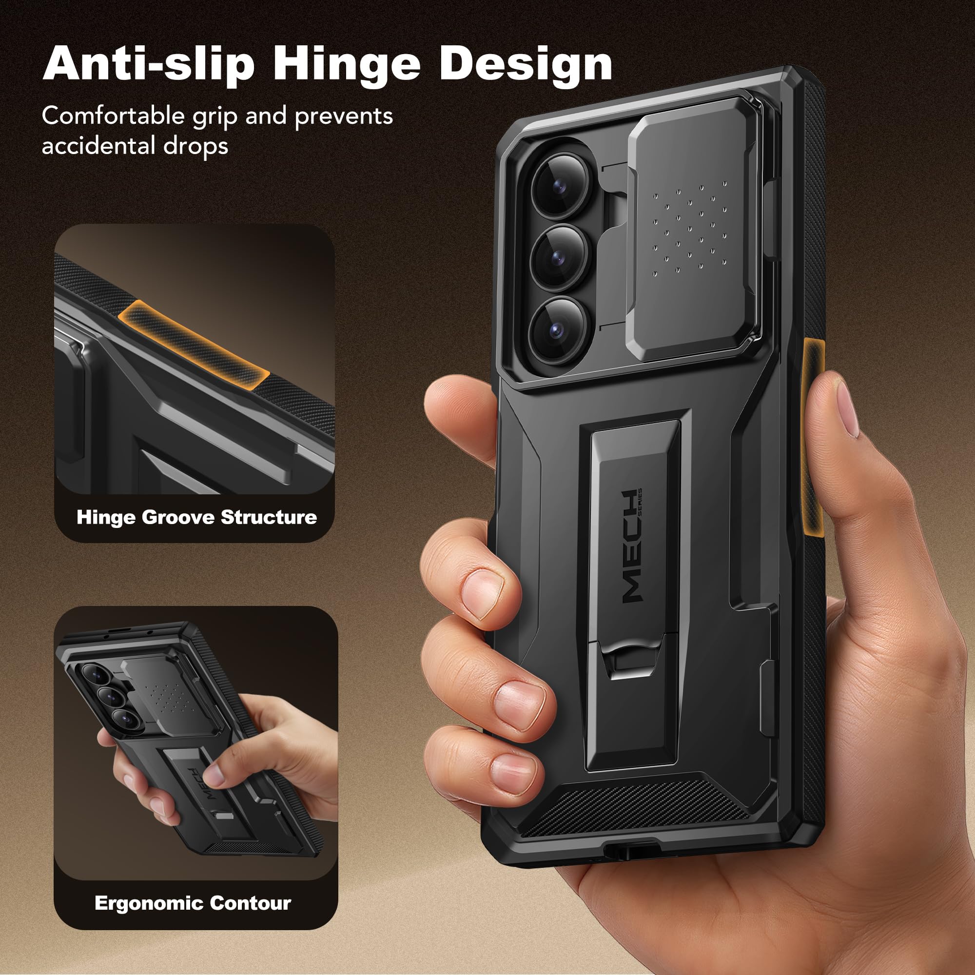 TONGATE Etui Z Fold 7 z osłoną ekranu prywatności, [wbudowana osłona aparatu przesuwnego i stojak] [Anti Spy] wojskowa obudowa na telefon do Samsung Galaxy Z Fold 7 z klipsem do paska, czarna