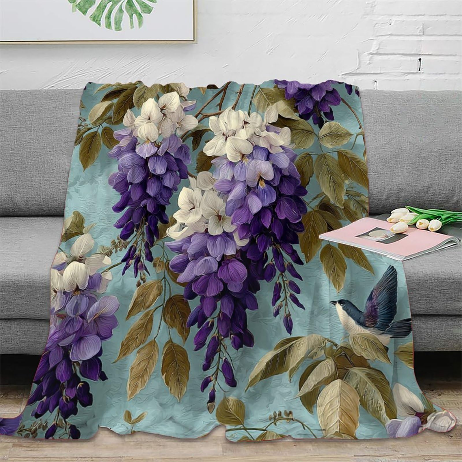 Glycine Pattern Ropa Cama Para Adolescente Estampada Manta De Felpa Cómoda Y Suave Y Esponjosa Adecuada Para Sofá Cama Sofá 80x90inch(200x230cm)