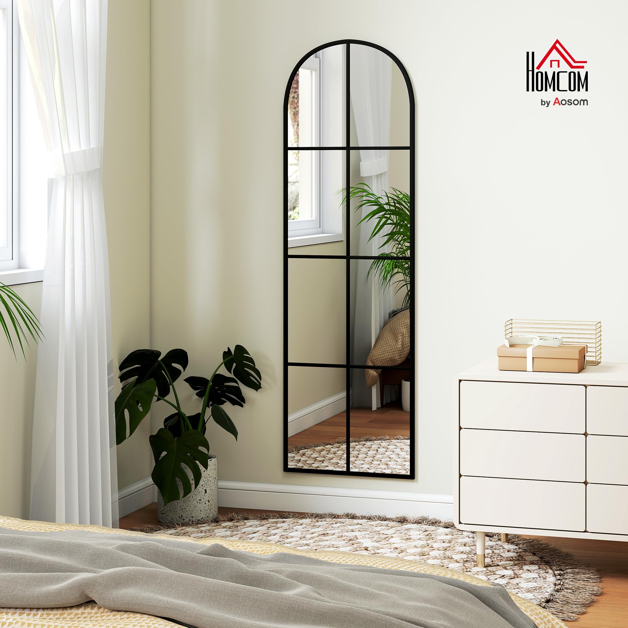 HOMCOM Großer Ganzkörperspiegel 40x160cm Wand- oder Bodenstehend Schwarz