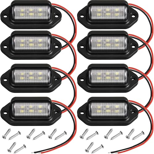 Mudder Paquete de 8 luces LED de matrícula de 12 V, 6 LED, impermeables, luces traseras para camión, SUV, remolque, RV, camiones y barcos