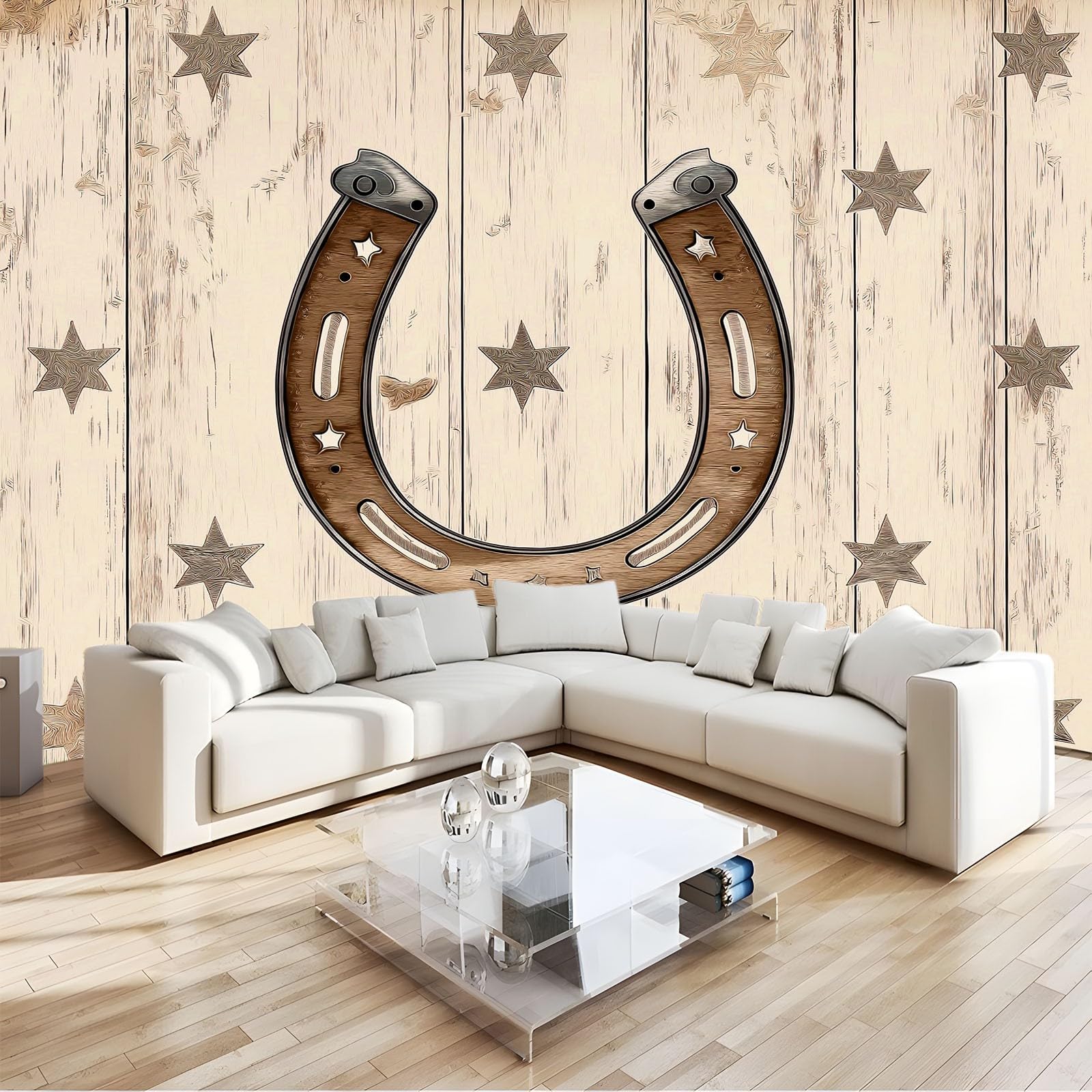 Tapeta w stylu rustykalnym retro w kształcie gwiazdy słojów drewna 250 x 175 cm, fototapeta na ścianę mural - dekoracja ścienna do salonu sypialni khaki