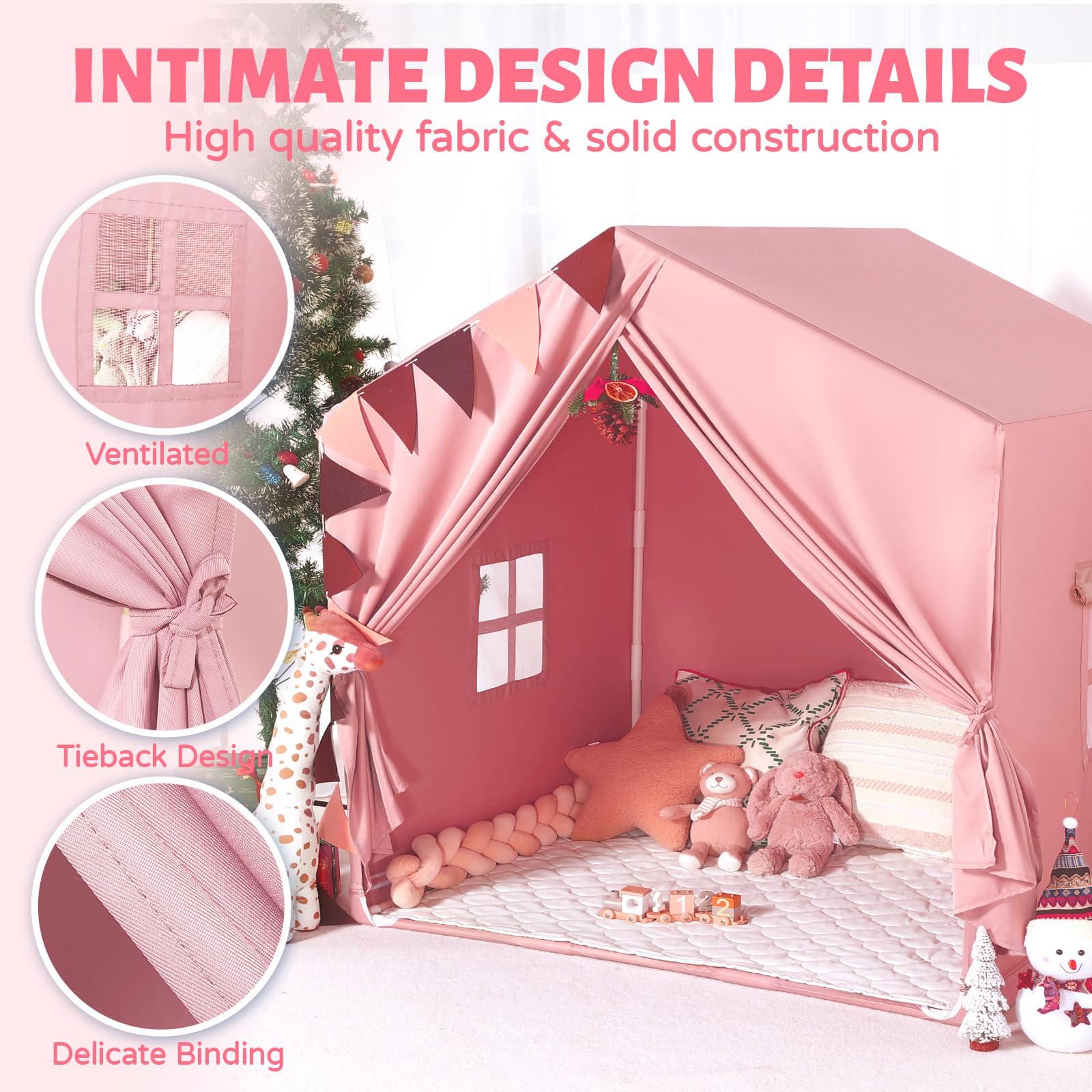 Kinderzelt für Spielzelt Kinder Indoor: Rosa Zelt Kinder Kinderzimmer - Spielzelte mit Fenster - Zelt für KindGeschenk für Mädchen und Jungen (Rosa)
