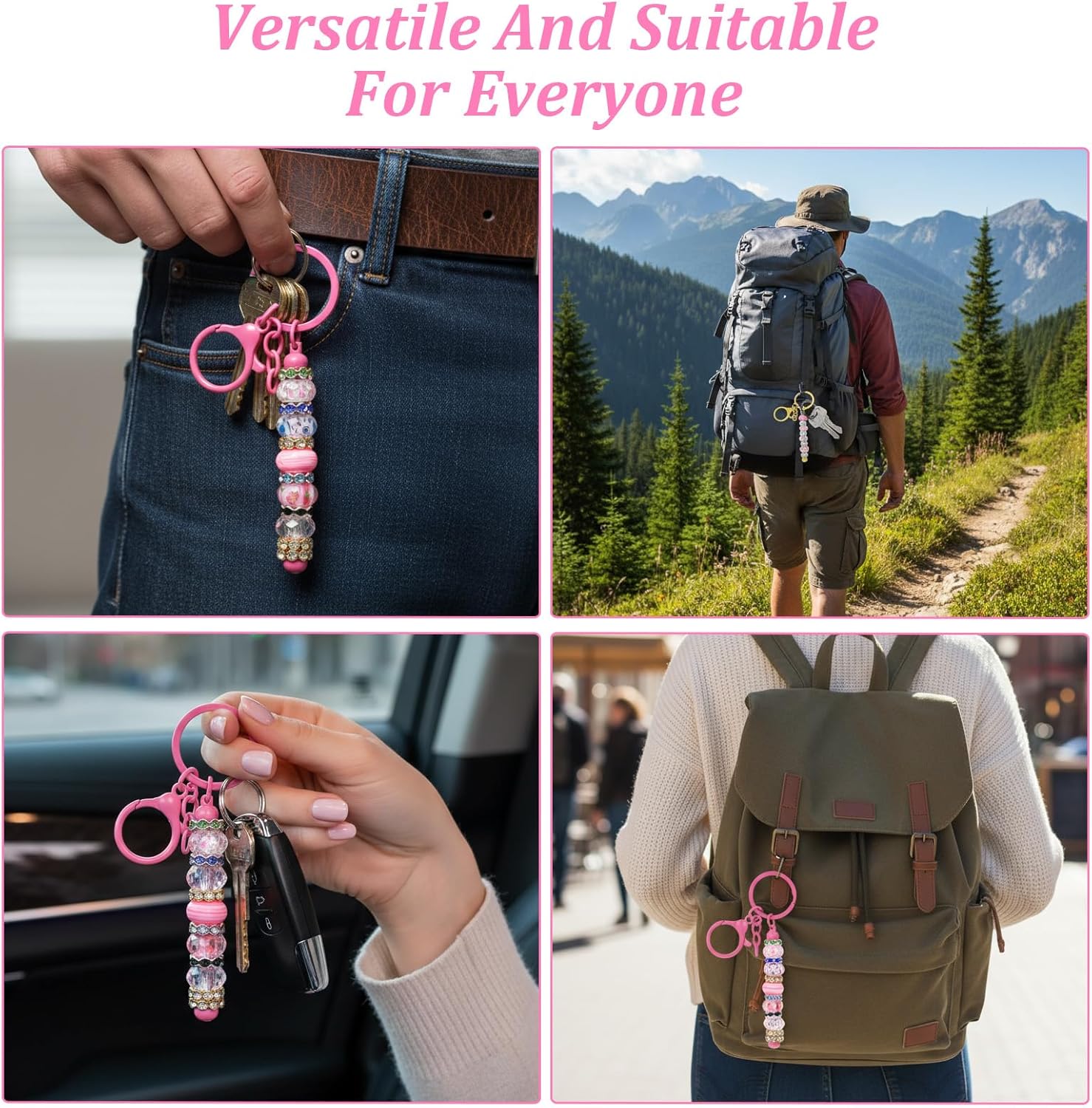 50 Pcs Beadable Keychains Bulk Kit, Cute DIY Keychain Making Supplies with Metal Blanks, Beads Key Chain Bars for Women Men Crafts Jewelry Charms Custom Projects (Colorful) - Image 6