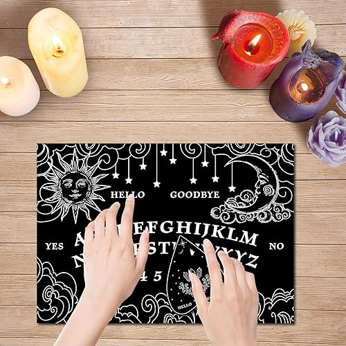 Miniatura 5 de CREATCABIN Tabla de hablar de espíritu de madera negra con sol y estrellas rectangulares, péndulo de madera, tablero de adivinación con plancha para