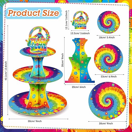 Miniatura 2 de Decoraciones de fiesta temática hippie de 3 niveles de los años 60, soporte para cupcakes de los años 60, decoración de letrero de la paz, soporte