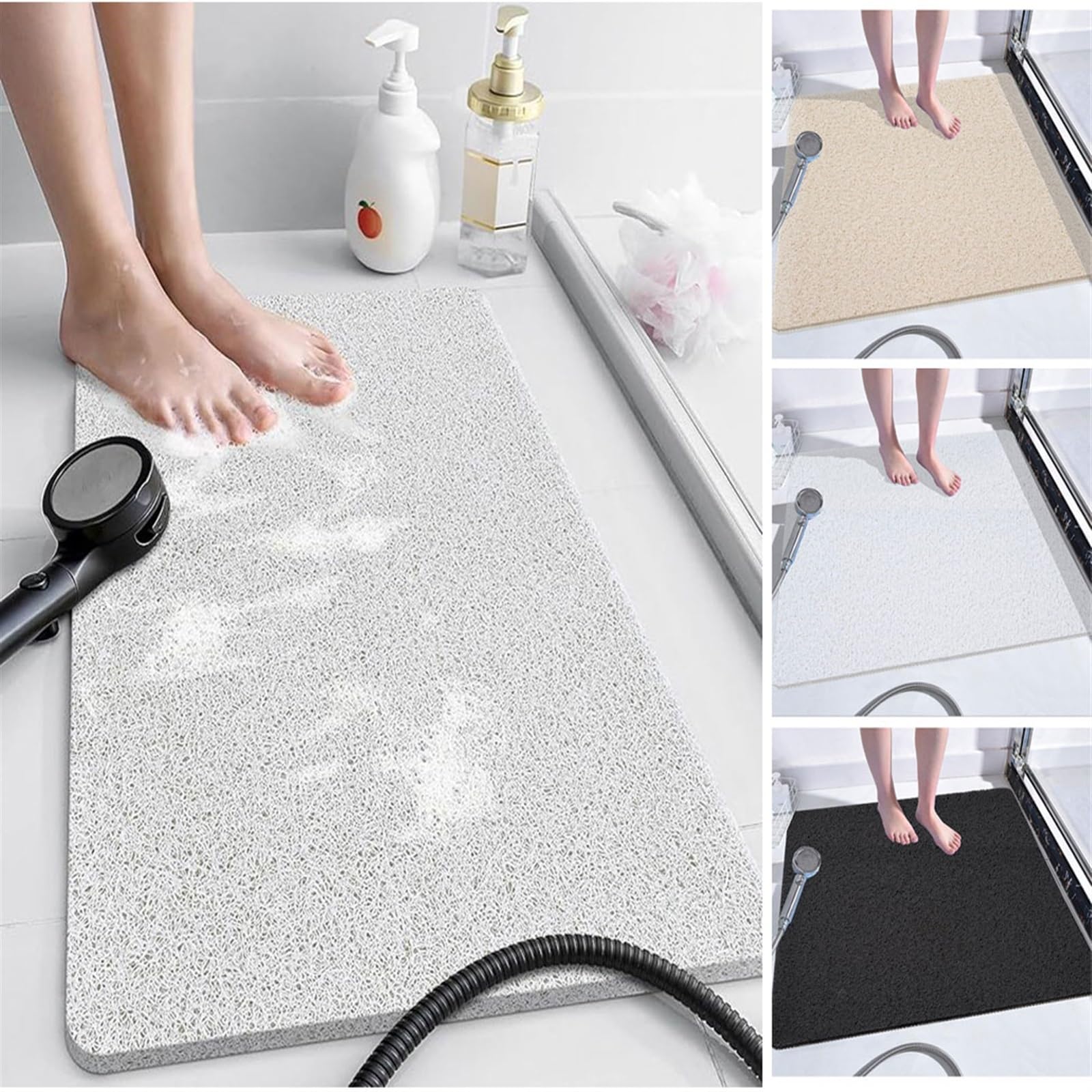 Alfombrilla de ducha antideslizante para baño, de PVC, de secado rápido, antideslizante, color marrón, 60 x 90 cm