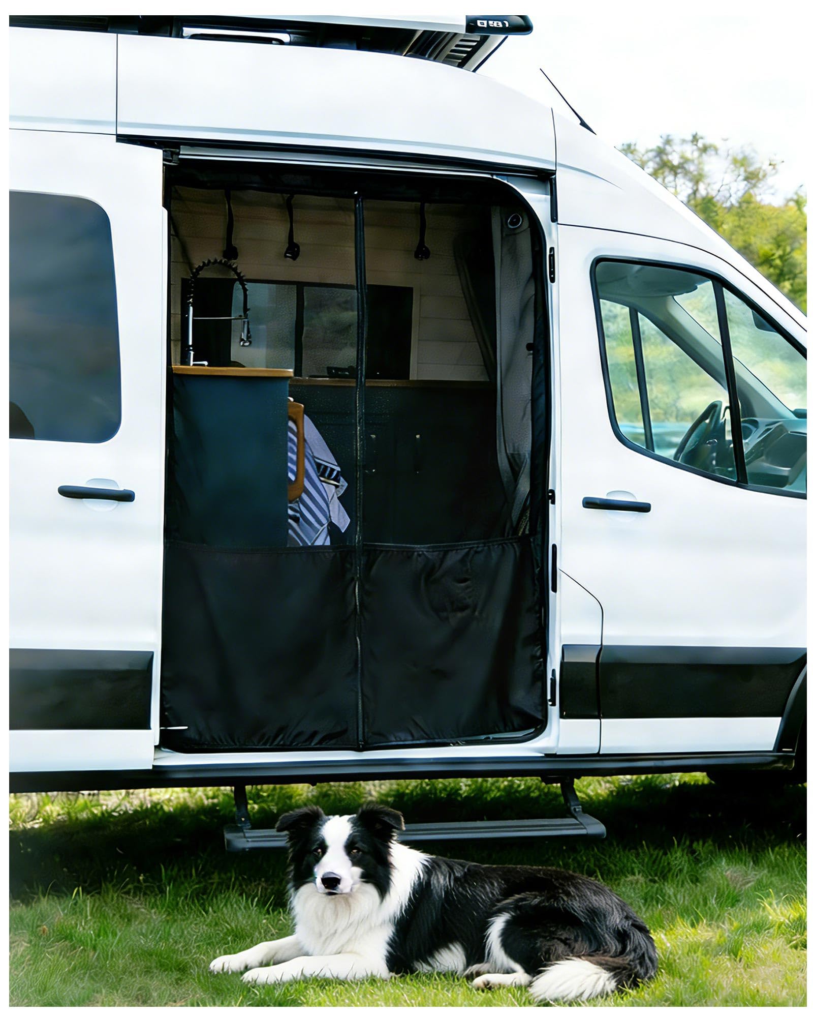 Photo 1 of MELIPRON Van Bug Screen with Privacy Blackout Panel Fit for Ford Transit 2015-2026 Medium/High Roof Side Sliding Door, Magnetic Self-Closing Mosquito Net Fly Screen for Van Life Camping