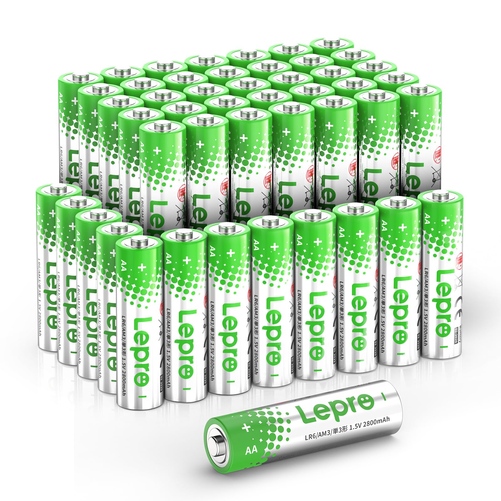 Lepro AA Batteries 48 Pack, 1.5 Volt Alkaline Double AA Battery with High Capacity, Anti-Leakage, Long Lasting Power, 2800mAh LR06 MN1500 Batteries for Clocks Remotes Mouse Torch