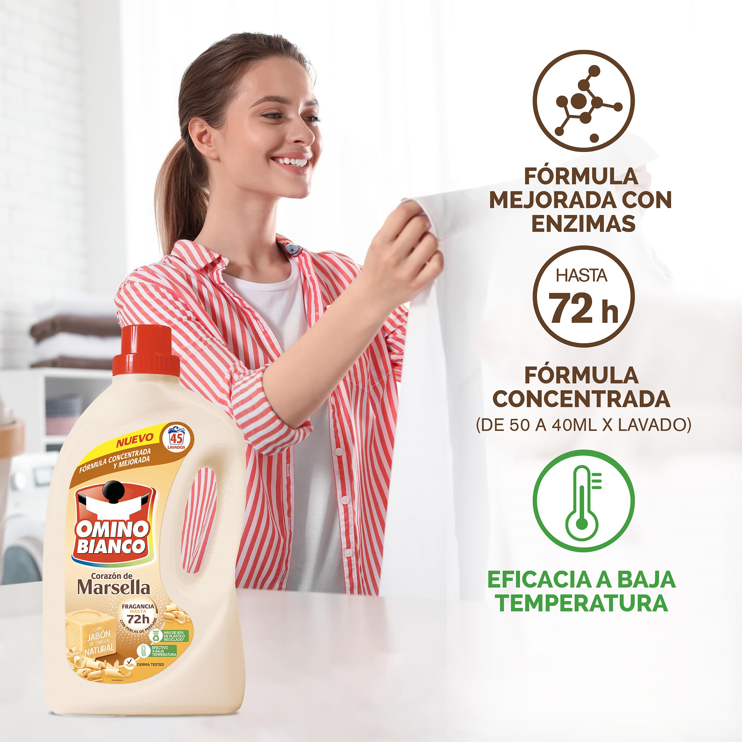 Omino Bianco Detergente líquido marsella 45 dosis, caja 3+1 gratis, 7200ml