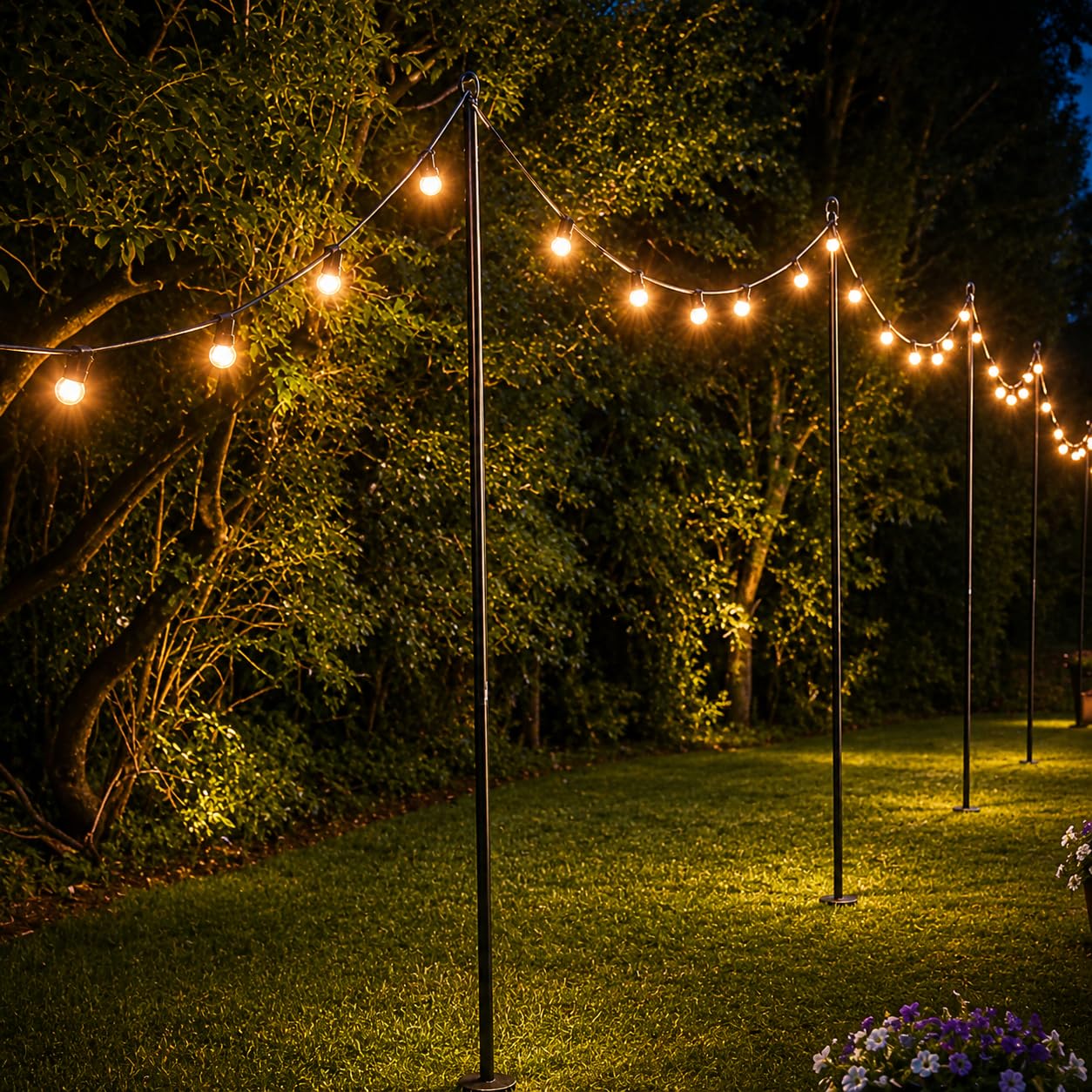 Festive Lights 4 Stück 1,5m oder 2,4m Schäferhaken zum Aufhängen von dekorativen Lichtern, Lichterketten, Weihnachtsbeleuchtung – stabile Metallhaken aus Stahl (gerades Kopfende)