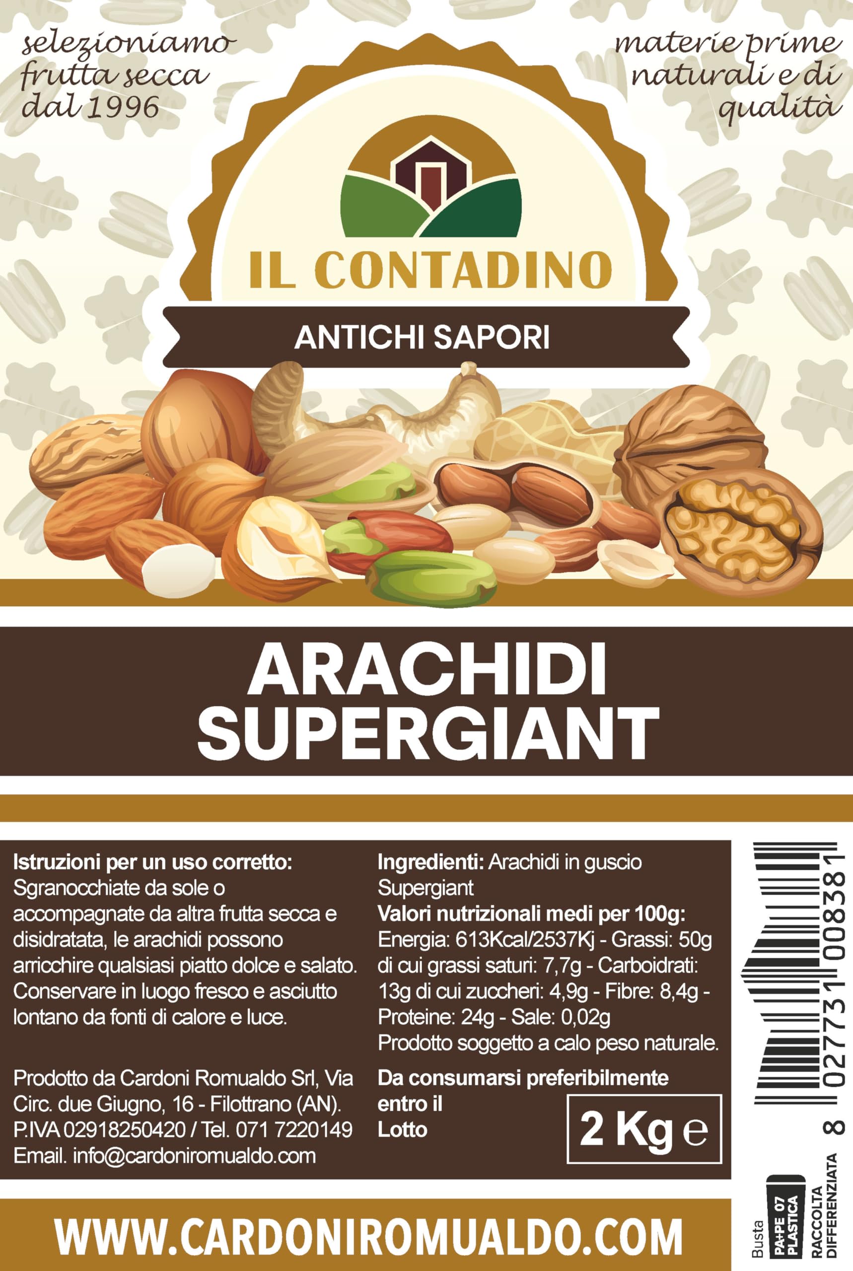 Il Contadino - Antichi Sapori | ARACHIDI SUPERGIANT | Confezione Salva Freschezza, Tostatura Frequente, Frutta Secca di Qualità Premium, No Conservanti (2 Kg)