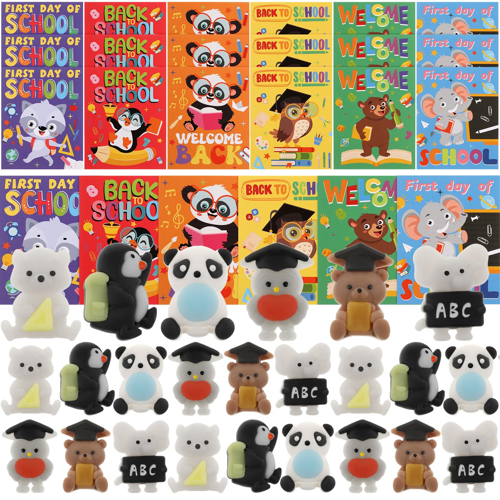 Back to School Gift for Student, 24 Set Welcome Back to School Animal Toy with Card First Day of School Party Favor Mini Animal Kawaii Toy for Kids