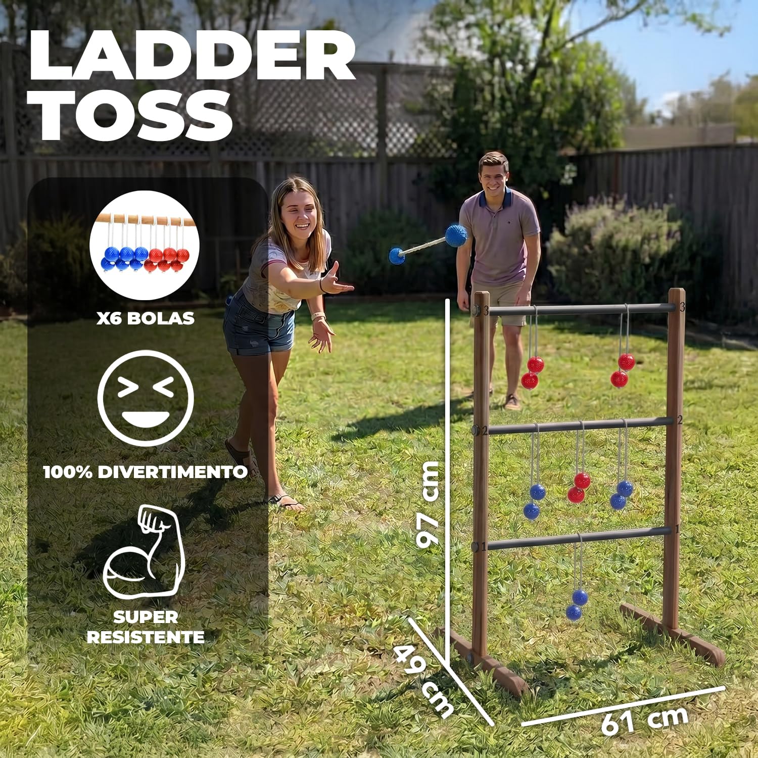 Ladder Toss® | Gioco di Abilità in Legno per Adulti | 1 Scala + 6 Bolas + 1 Custodia Protettiva | Gioco di Lancio | Gioco da Esterno | Palline da Golf | OriginalCorner®