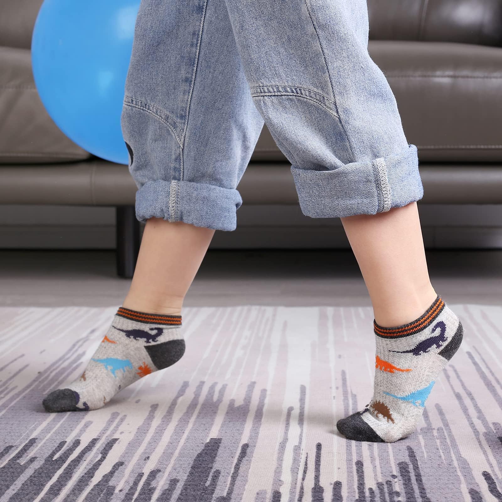 CHUNG Calcetines tobilleros de algodón para niños, paquete de 5/10 unidades, corte bajo, malla de dinosaurio, 2-9 años, peso ligero, para la vuelta a la escuela, correr, deportes, casual