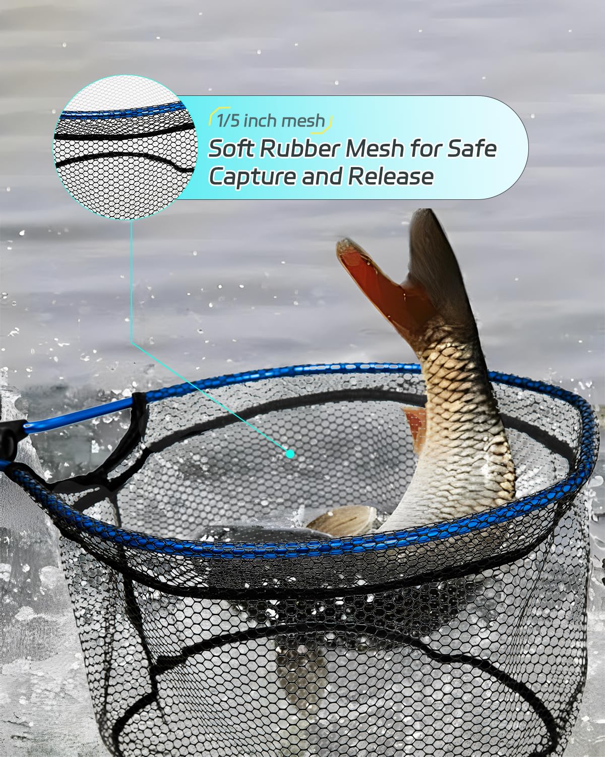 Fly Fishing Net Trout Net Kayak Fishing Freshwater Trout Fishing Landing Rubber Mesh for Catch and Release, Small