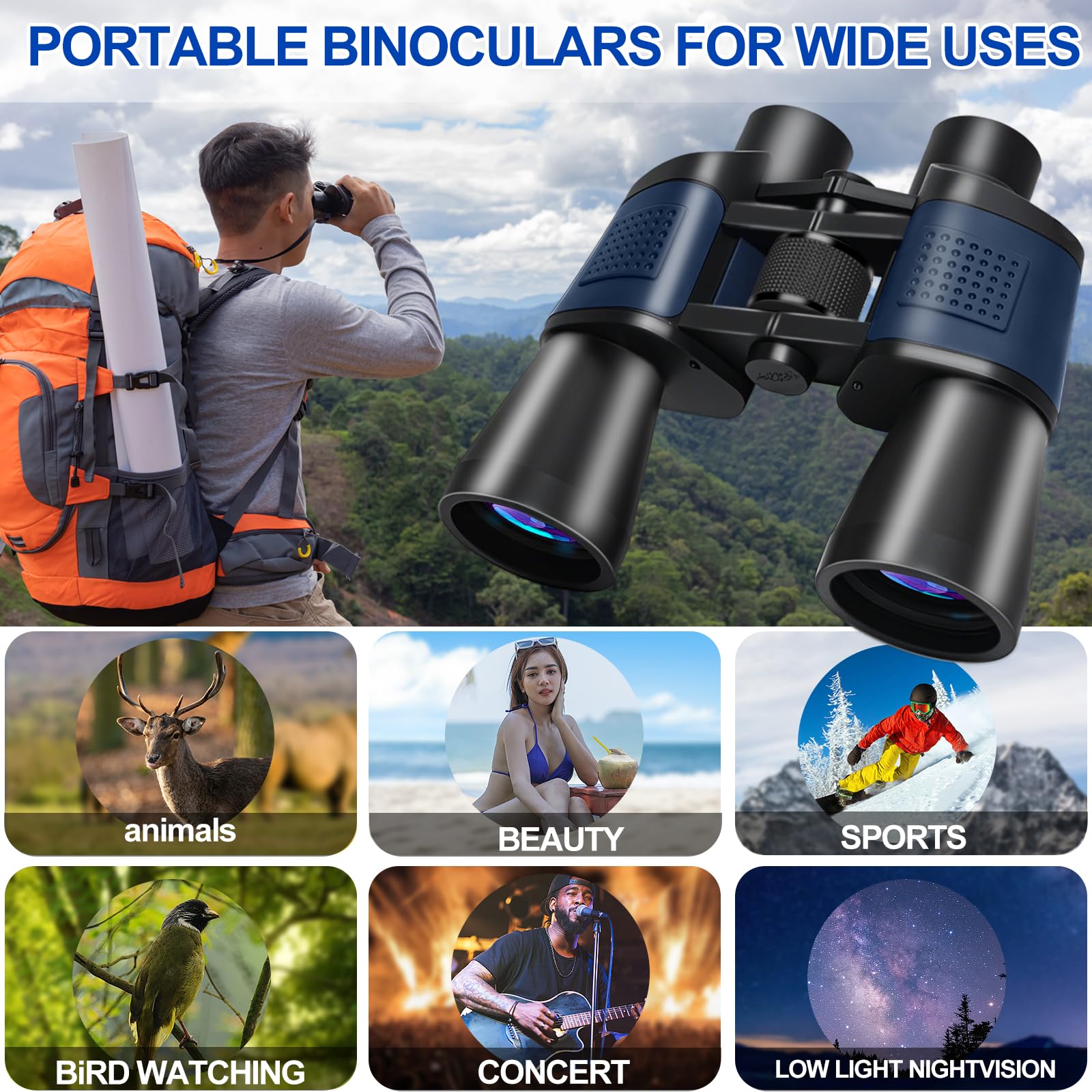Jumelles 20 x 50 pour Adultes avec Vision Nocturne BAK4 Prism FMC Objectif HD Jumelles compactes étanches avec Adaptateur Smartphone pour l'observation des Oiseaux, Les Voyages, la Chasse, Le Sport - 3