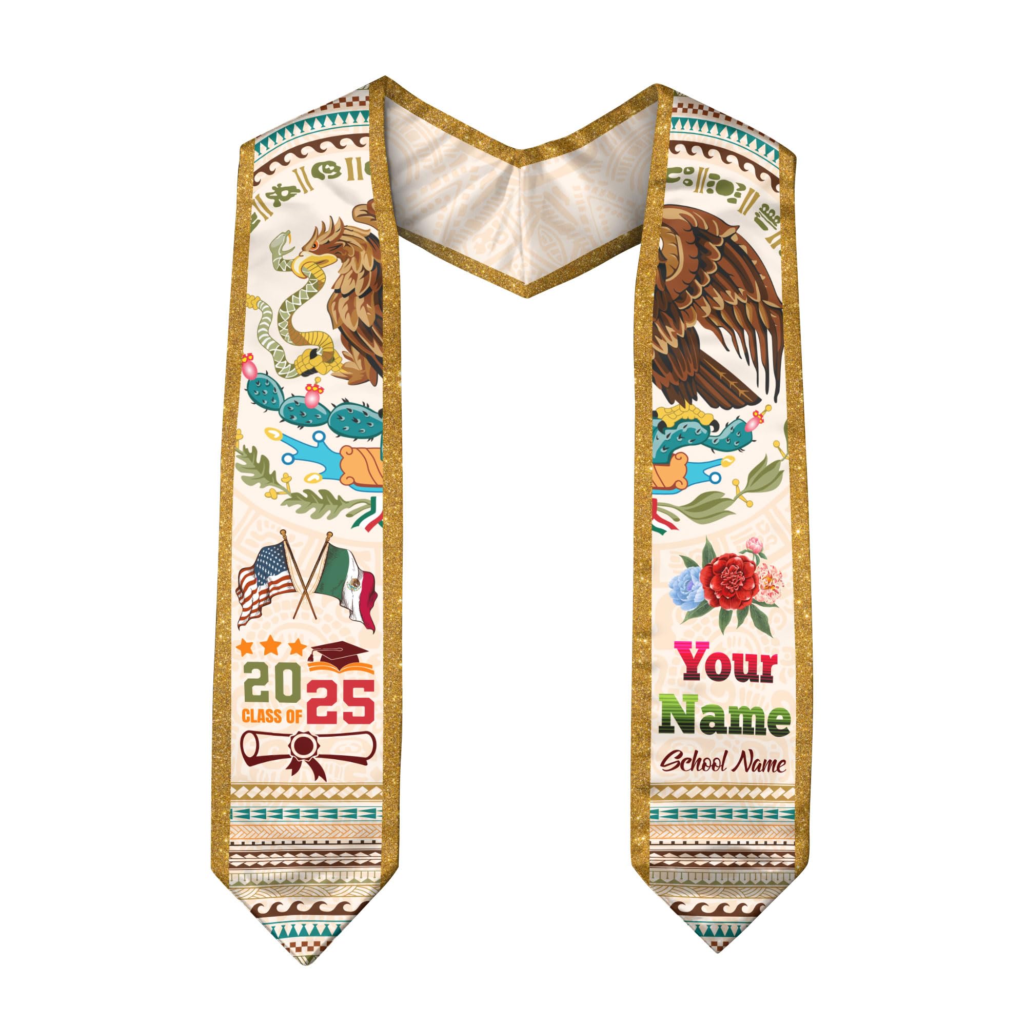 Mexican Graduation Sash 2025, Mexico Graduation Stole Customize, Custom Mexican American Flag Graduation Sash 2025 7