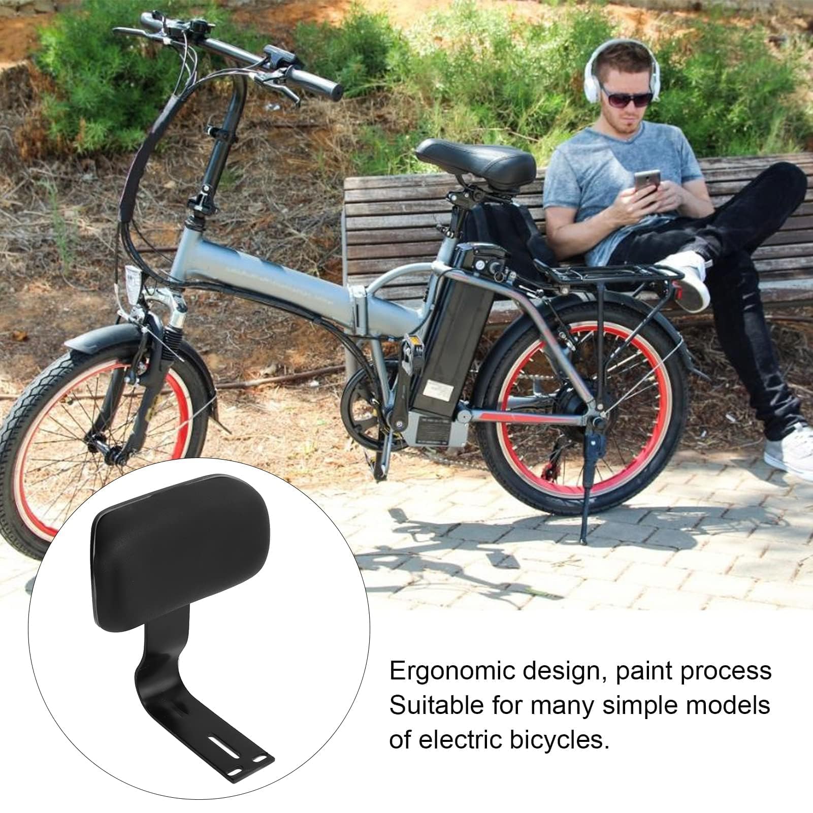 Agatige Schienale per Bici Elettriche, Schienale Passeggero Posteriore Universale in Pelle con Supporto in Metallo Pezzo di Ricambio per Bici Elettriche