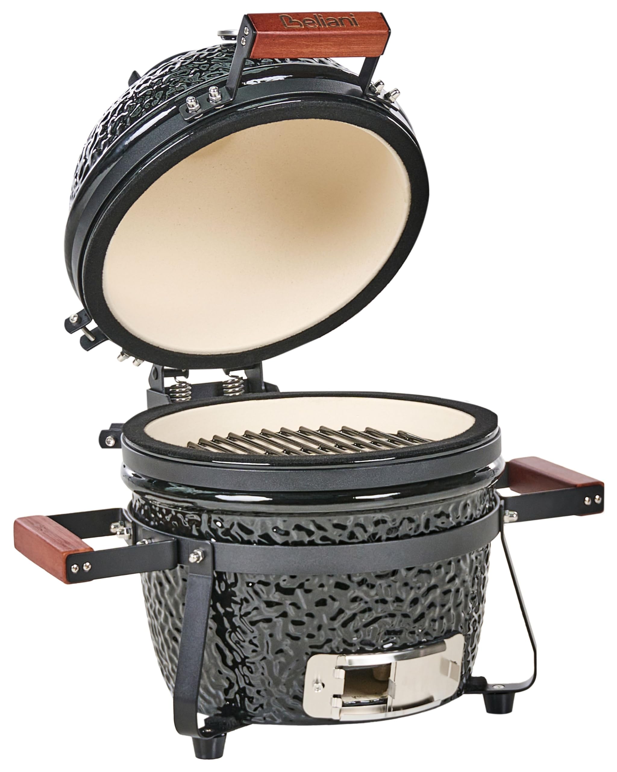 Ogrodowy mini grill węglowy ceramiczny przenośny z pokrywą termometerem rusztem czarny Kamado